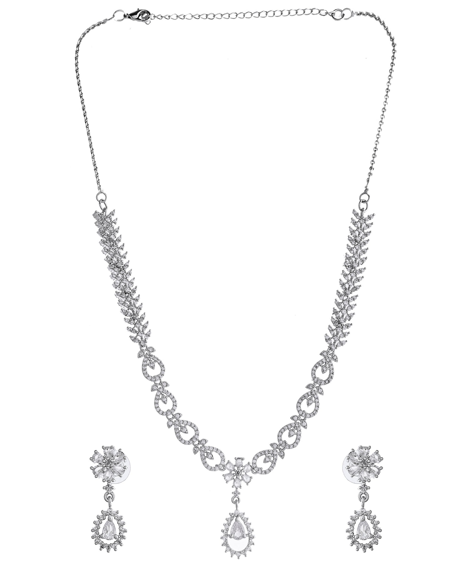 VOJ Silver Plated AD Stone Studded Necklace With Earrings Set - Distacart