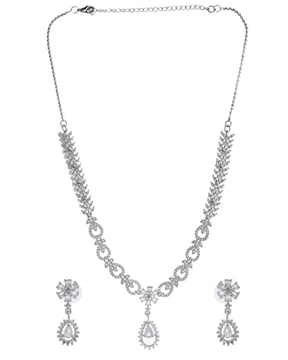 VOJ Silver Plated AD Stone Studded Necklace With Earrings Set - Distacart