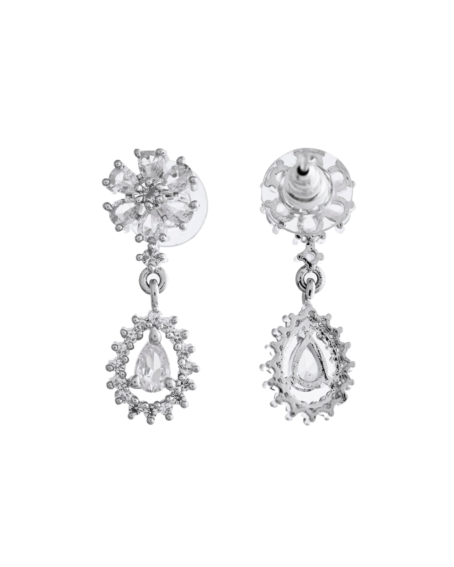 VOJ Silver Plated AD Stone Studded Necklace With Earrings Set - Distacart