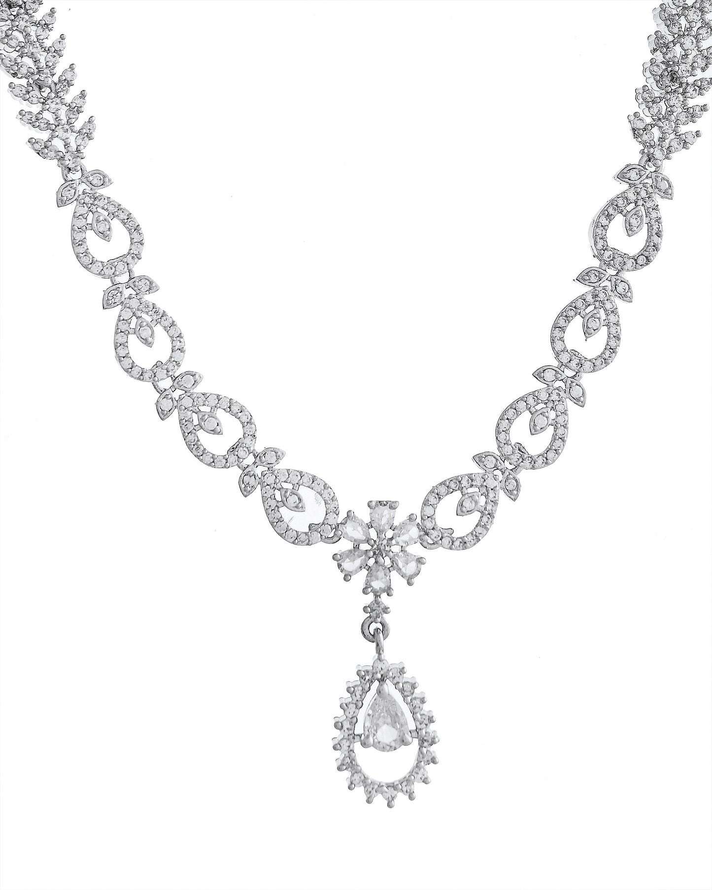 VOJ Silver Plated AD Stone Studded Necklace With Earrings Set - Distacart