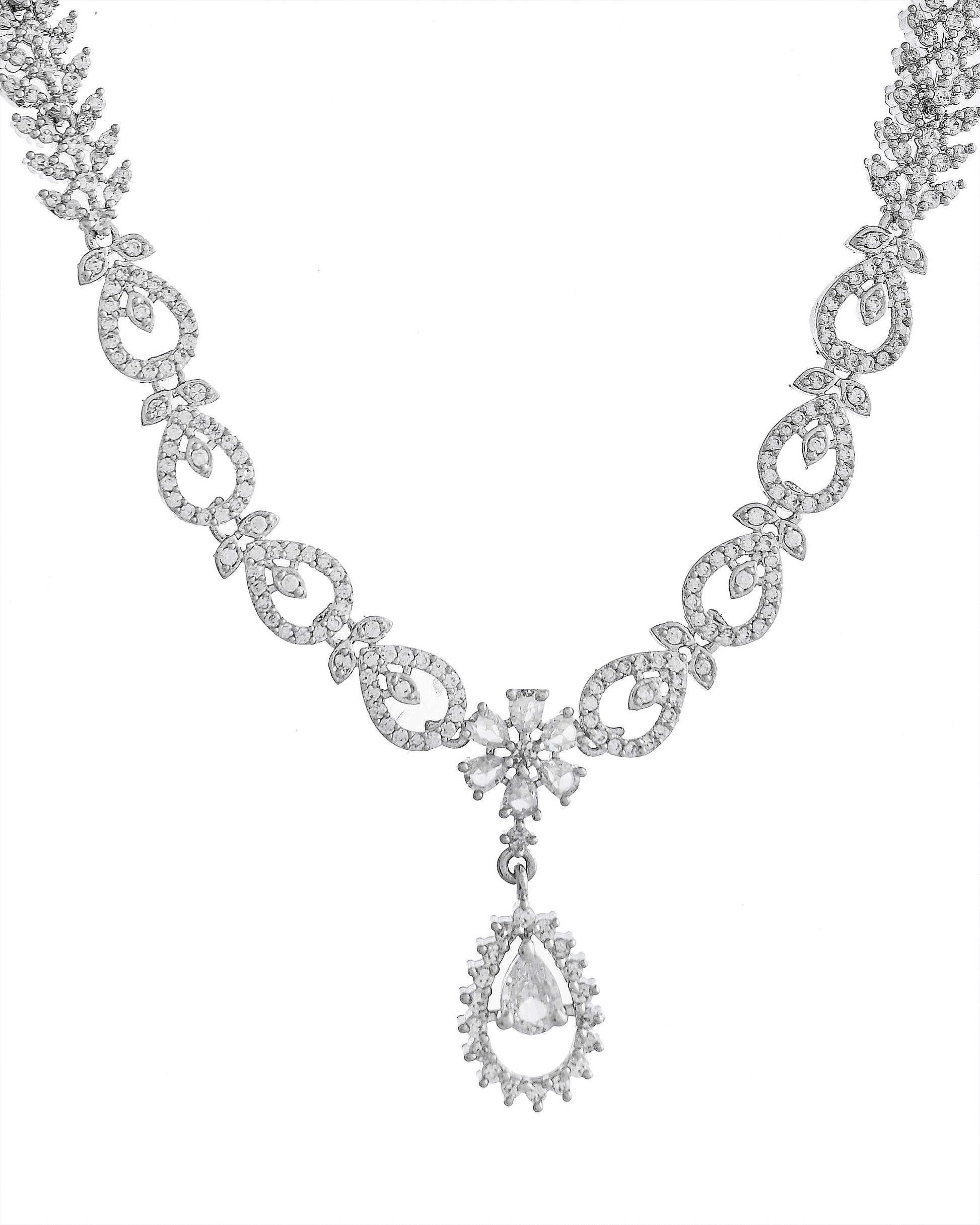 VOJ Silver Plated AD Stone Studded Necklace With Earrings Set - Distacart
