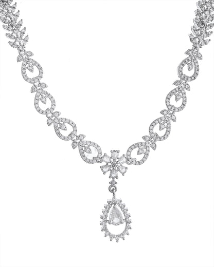 VOJ Silver Plated AD Stone Studded Necklace With Earrings Set - Distacart