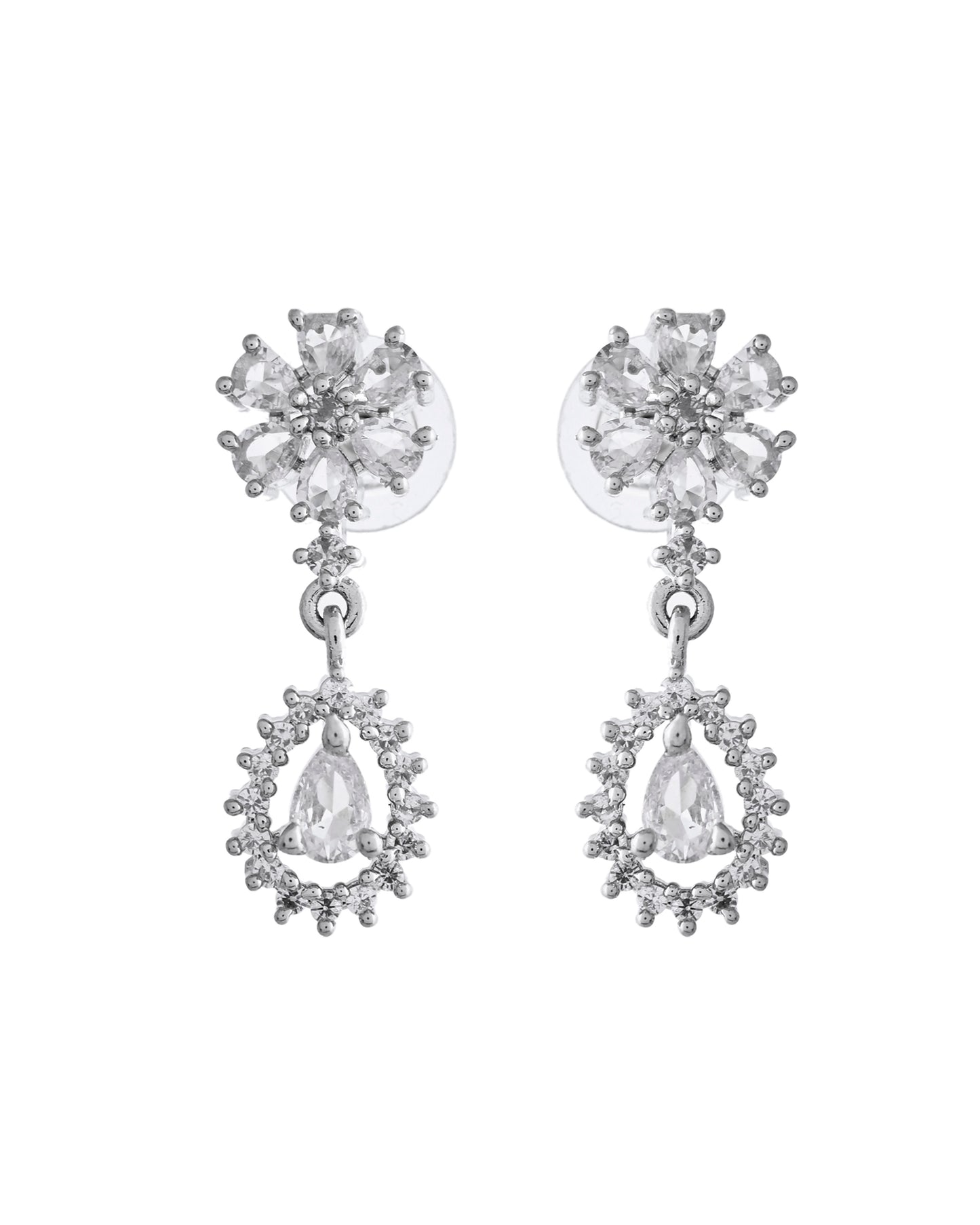VOJ Silver Plated AD Stone Studded Necklace With Earrings Set - Distacart