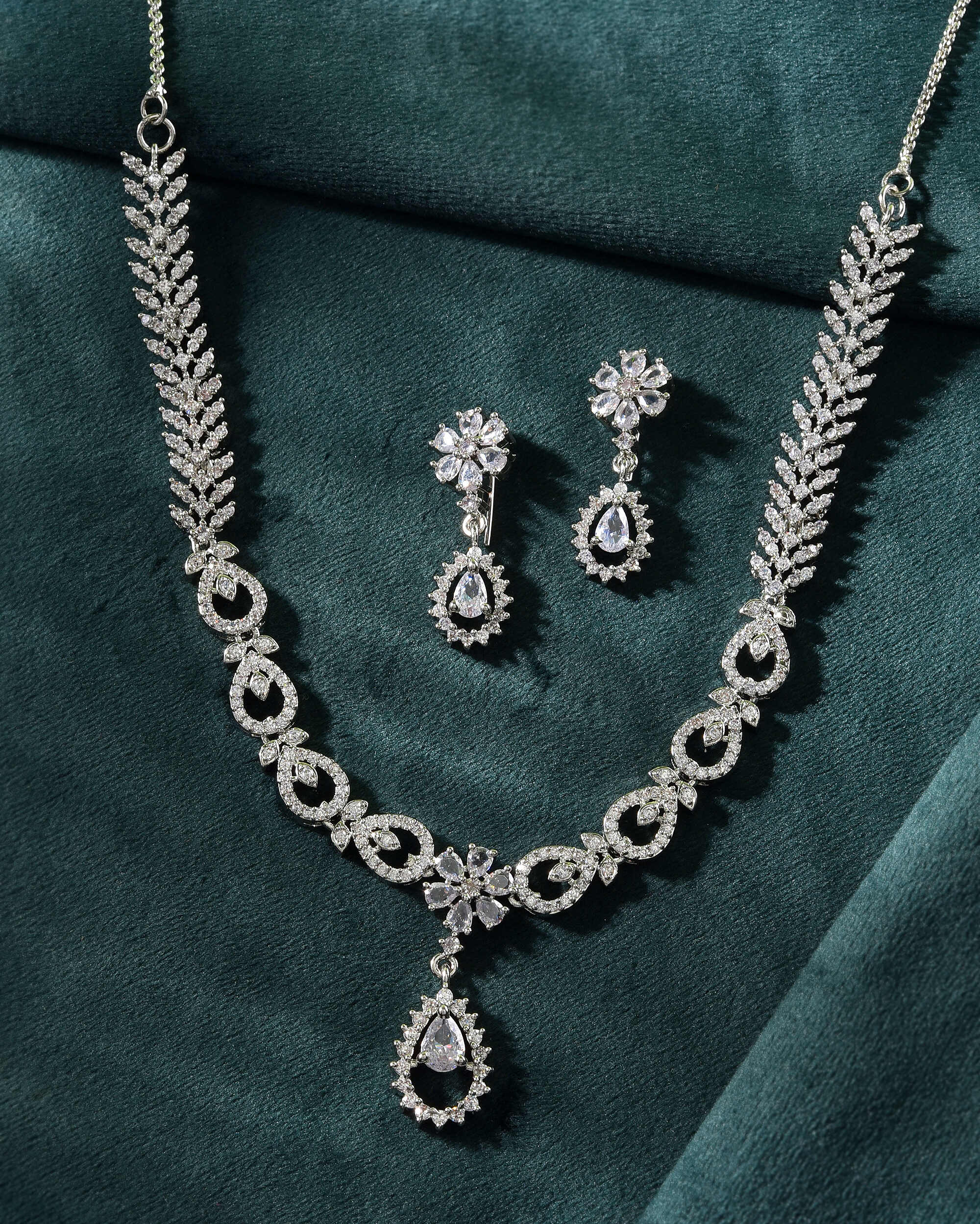 VOJ Silver Plated AD Stone Studded Necklace With Earrings Set - Distacart