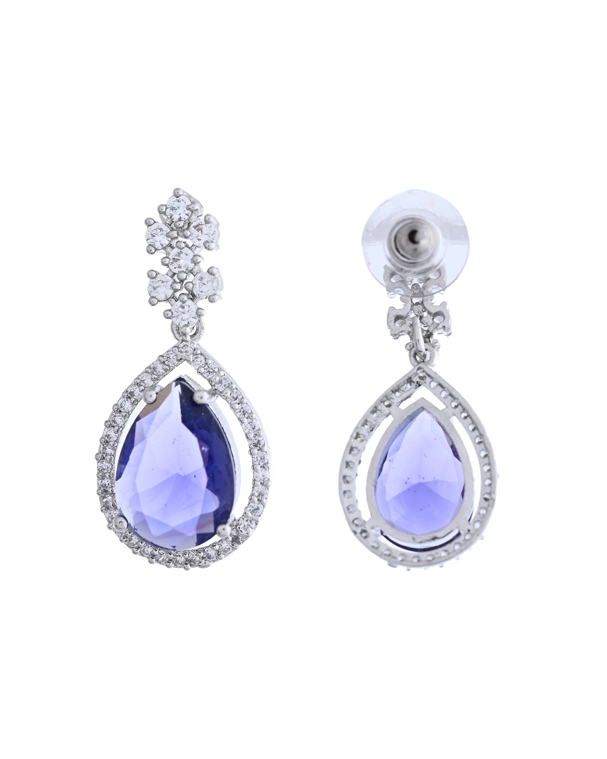 VOJ Silver Plated Purple Stone Studded AD Jewellery Set - Distacart