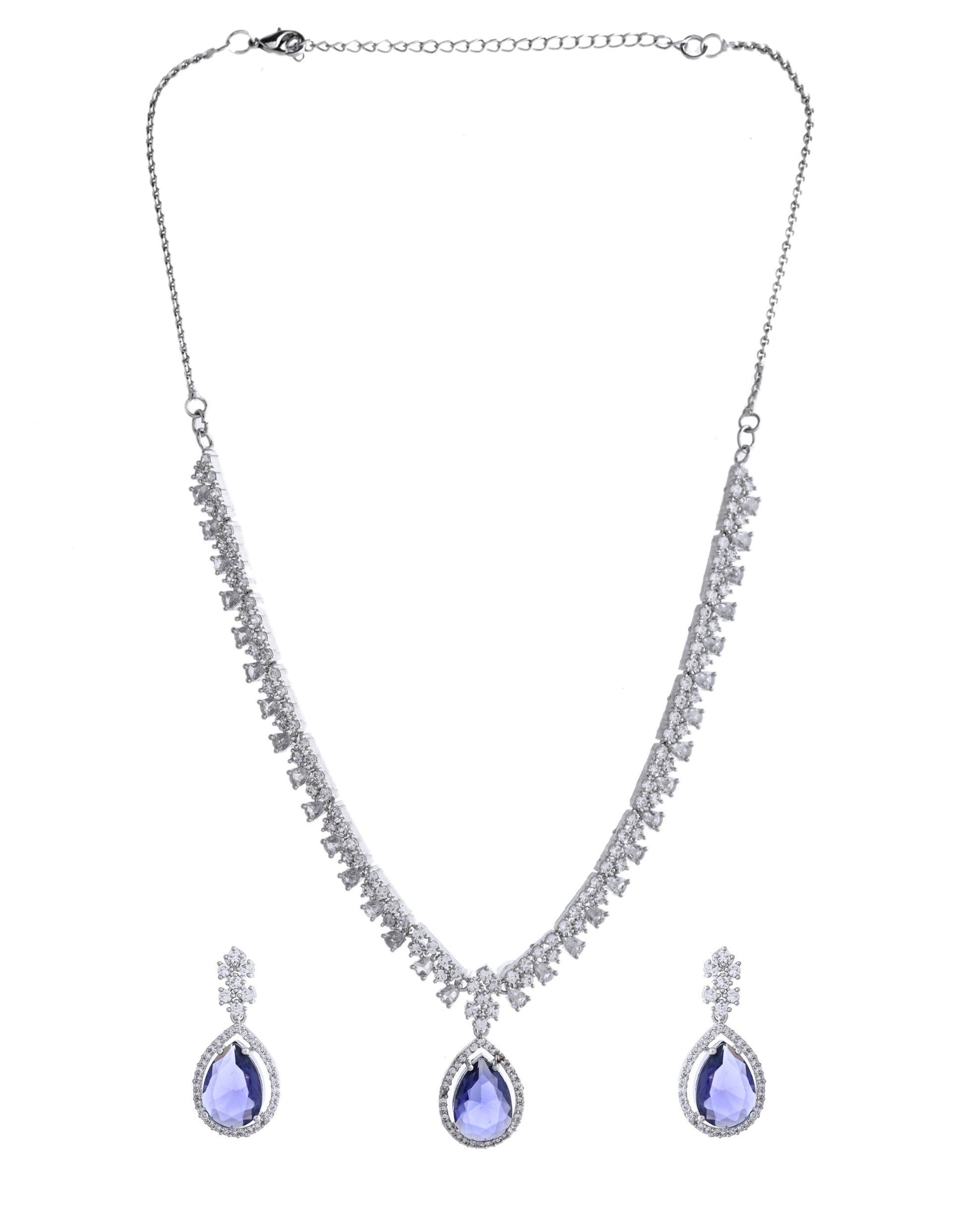 VOJ Silver Plated Purple Stone Studded AD Jewellery Set - Distacart