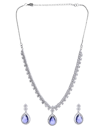 VOJ Silver Plated Purple Stone Studded AD Jewellery Set - Distacart