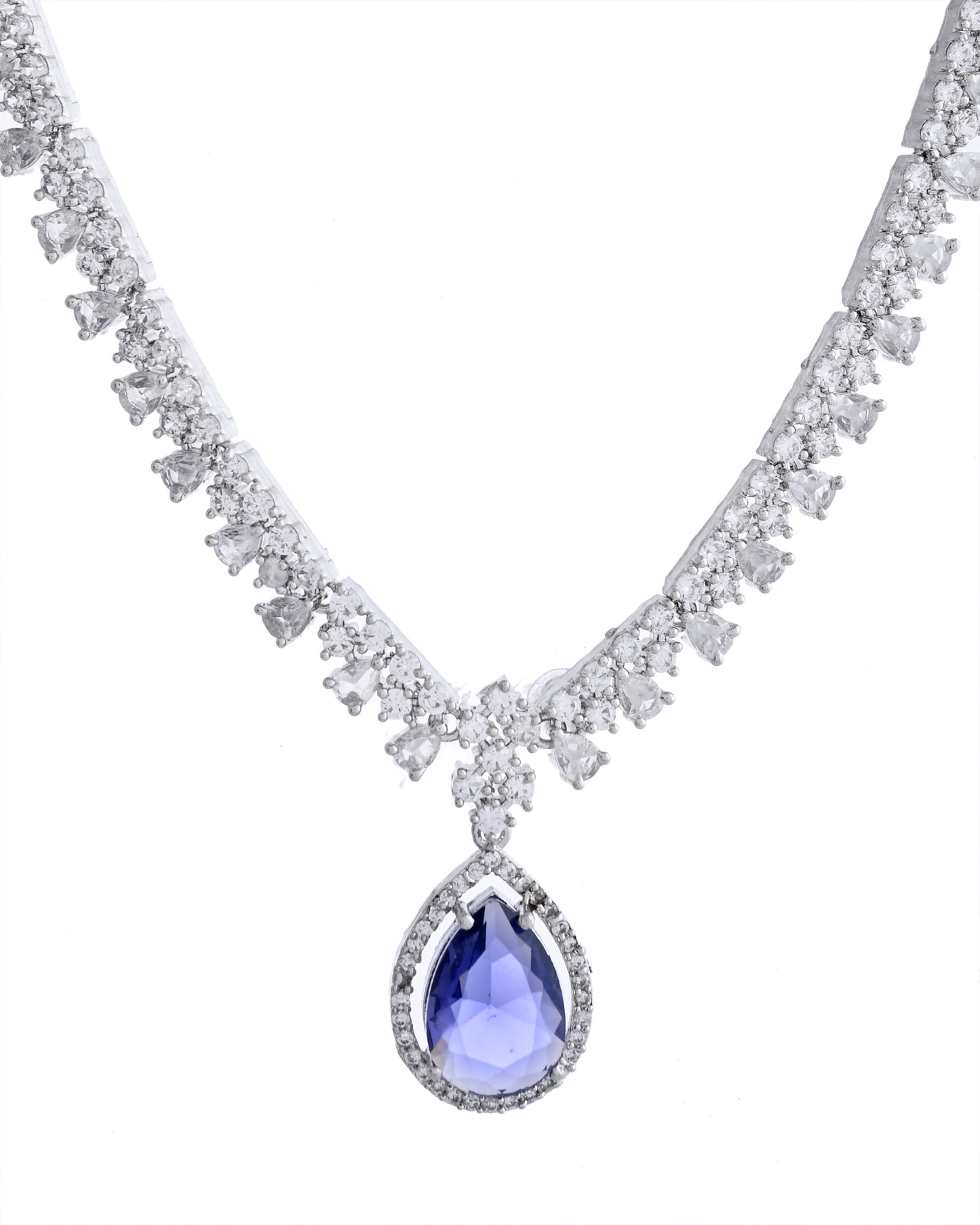 VOJ Silver Plated Purple Stone Studded AD Jewellery Set - Distacart