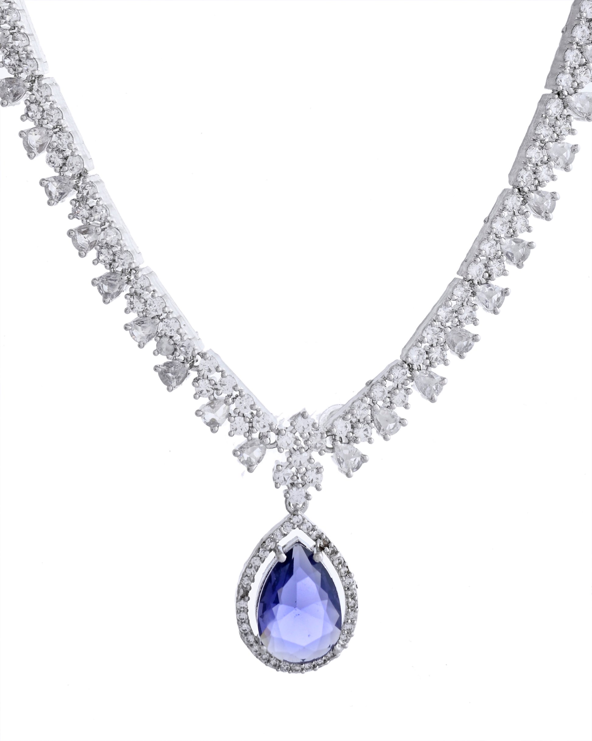 VOJ Silver Plated Purple Stone Studded AD Jewellery Set - Distacart