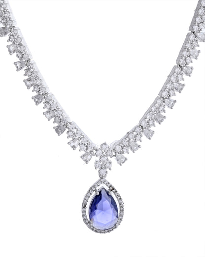 VOJ Silver Plated Purple Stone Studded AD Jewellery Set - Distacart