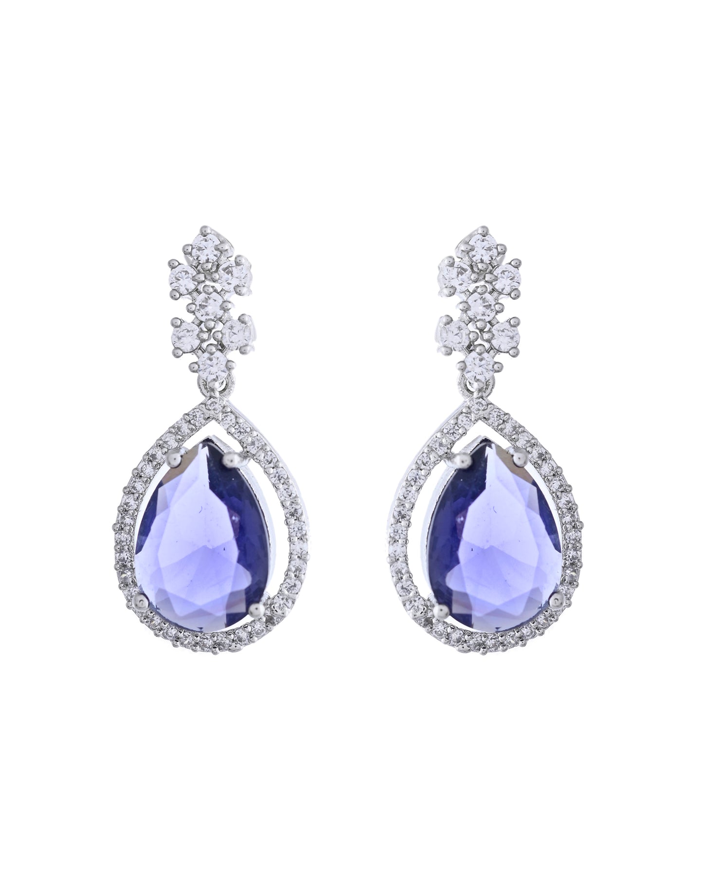 VOJ Silver Plated Purple Stone Studded AD Jewellery Set - Distacart