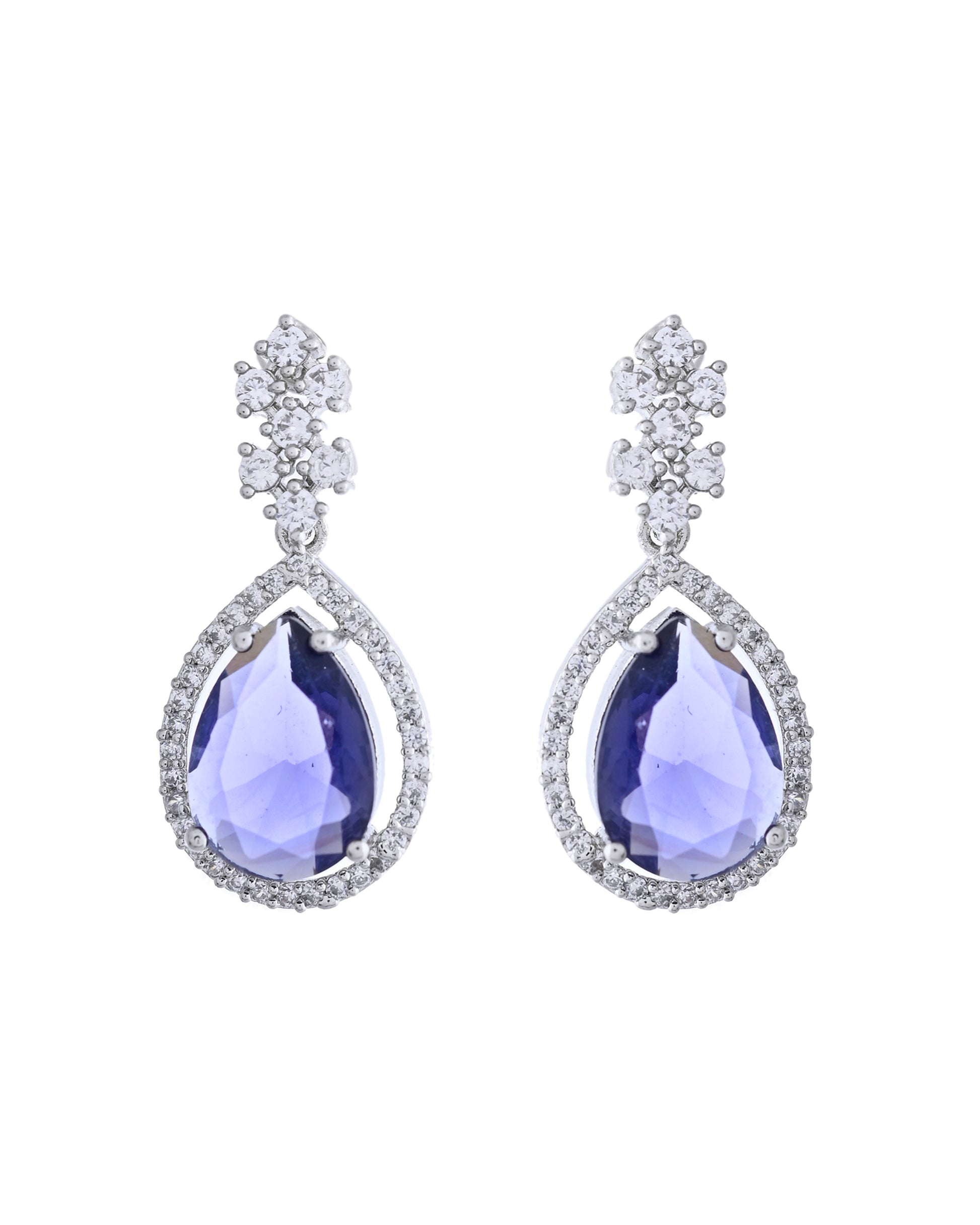 VOJ Silver Plated Purple Stone Studded AD Jewellery Set - Distacart