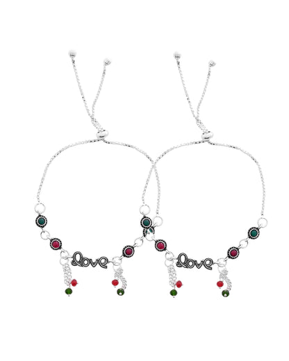 VOJ Set of 2 Silver Plated Love Meenakari Anklet - Distacart