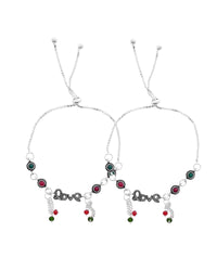 Thumbnail for VOJ Set of 2 Silver Plated Love Meenakari Anklet