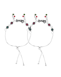 Thumbnail for VOJ Set of 2 Silver Plated Love Meenakari Anklet
