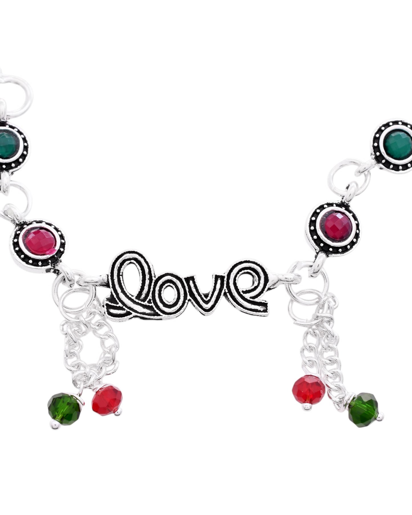 VOJ Set of 2 Silver Plated Love Meenakari Anklet - Distacart