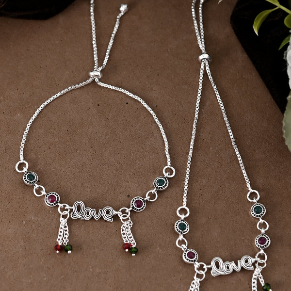 VOJ Set of 2 Silver Plated Love Meenakari Anklet - Distacart