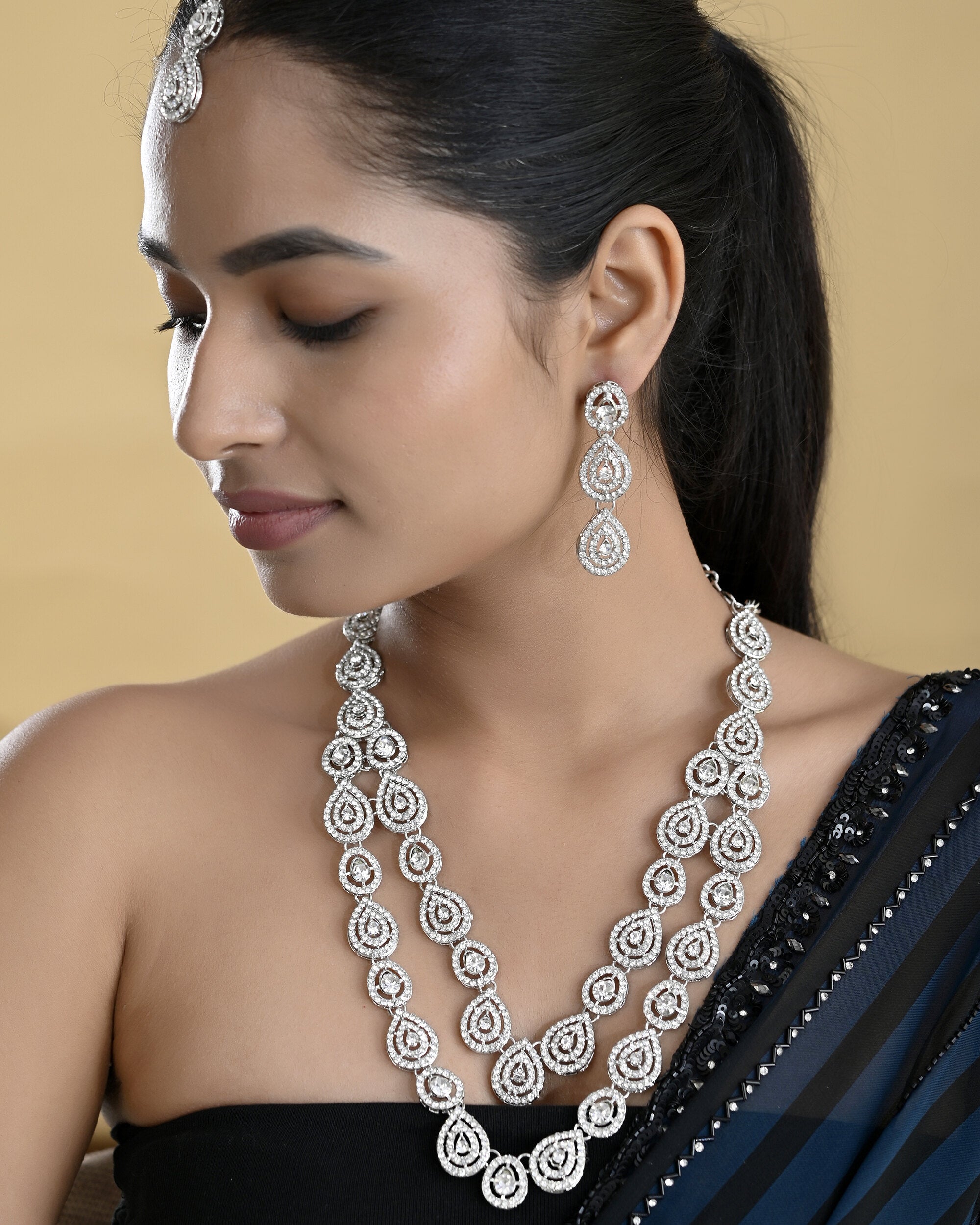 VOJ Sliver Plated American Diamond Studded Jewellery Set - Distacart