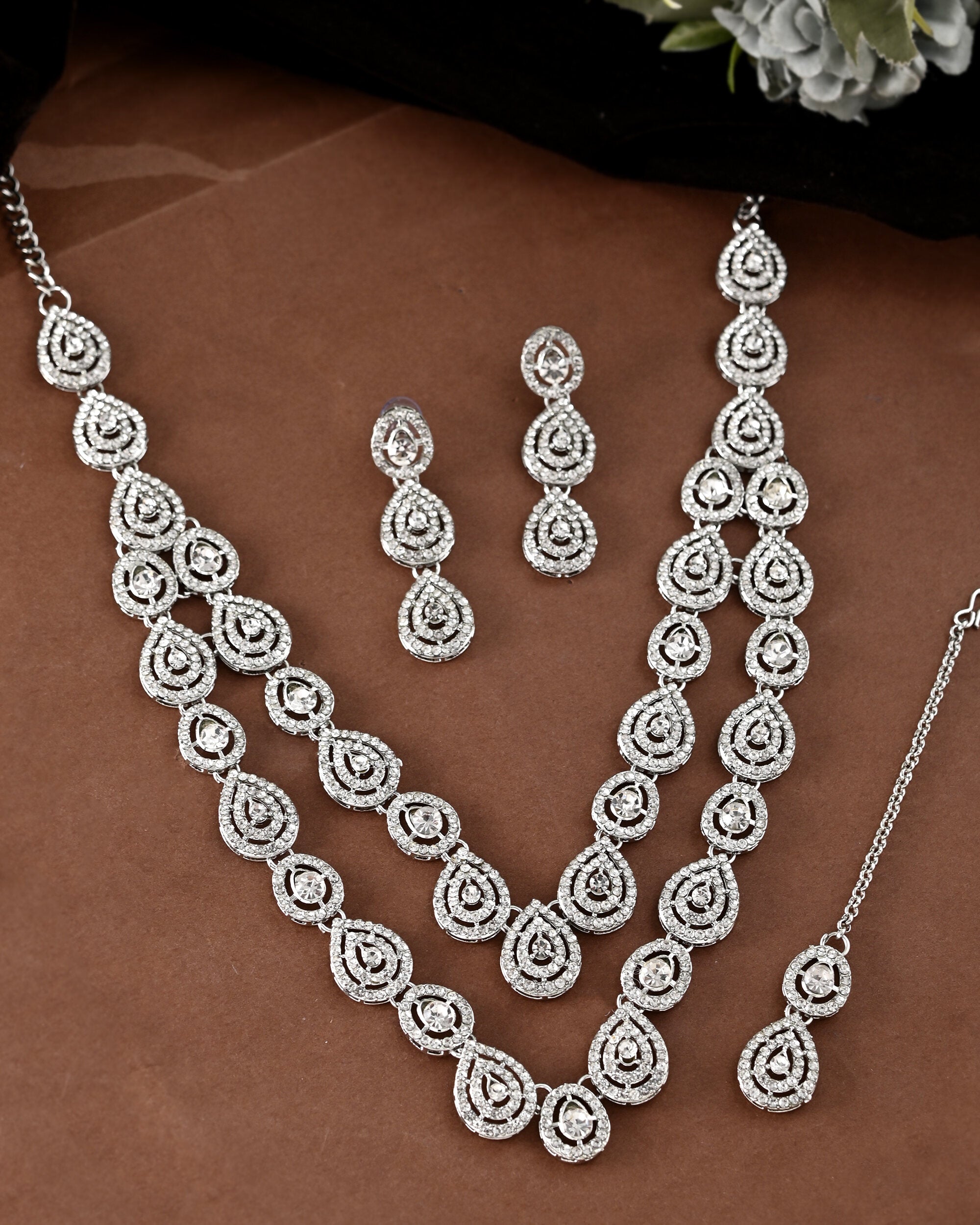 VOJ Sliver Plated American Diamond Studded Jewellery Set - Distacart