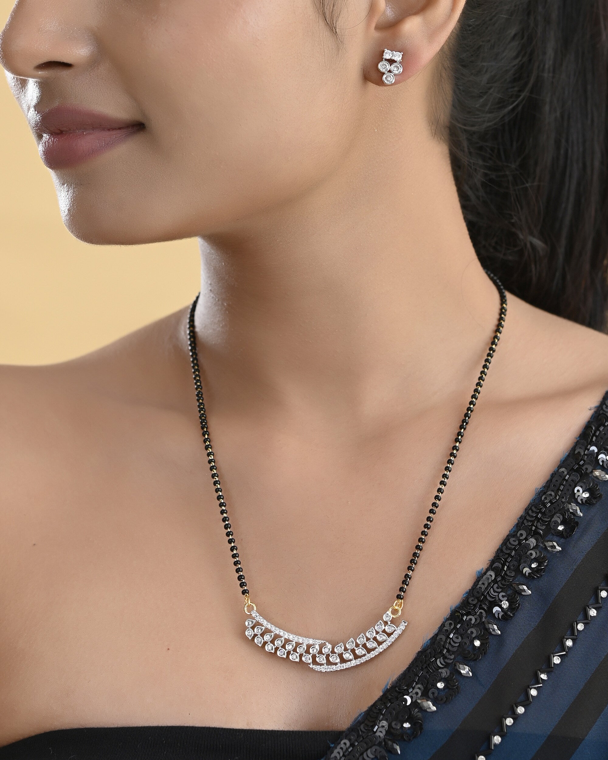 VOJ Silver Toned AD Stone Studded Designer MangalSutra Set - Distacart