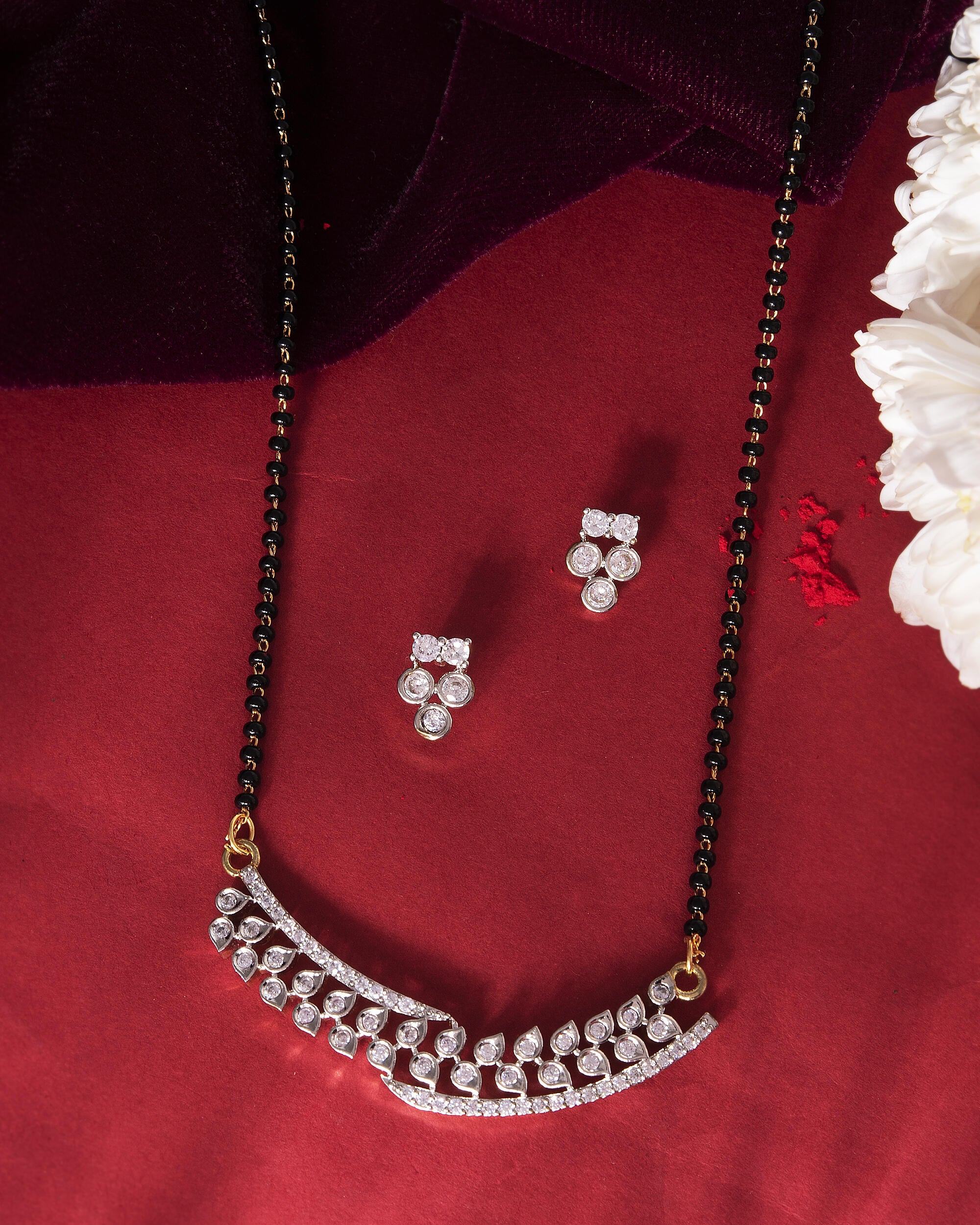 VOJ Silver Toned AD Stone Studded Designer MangalSutra Set - Distacart