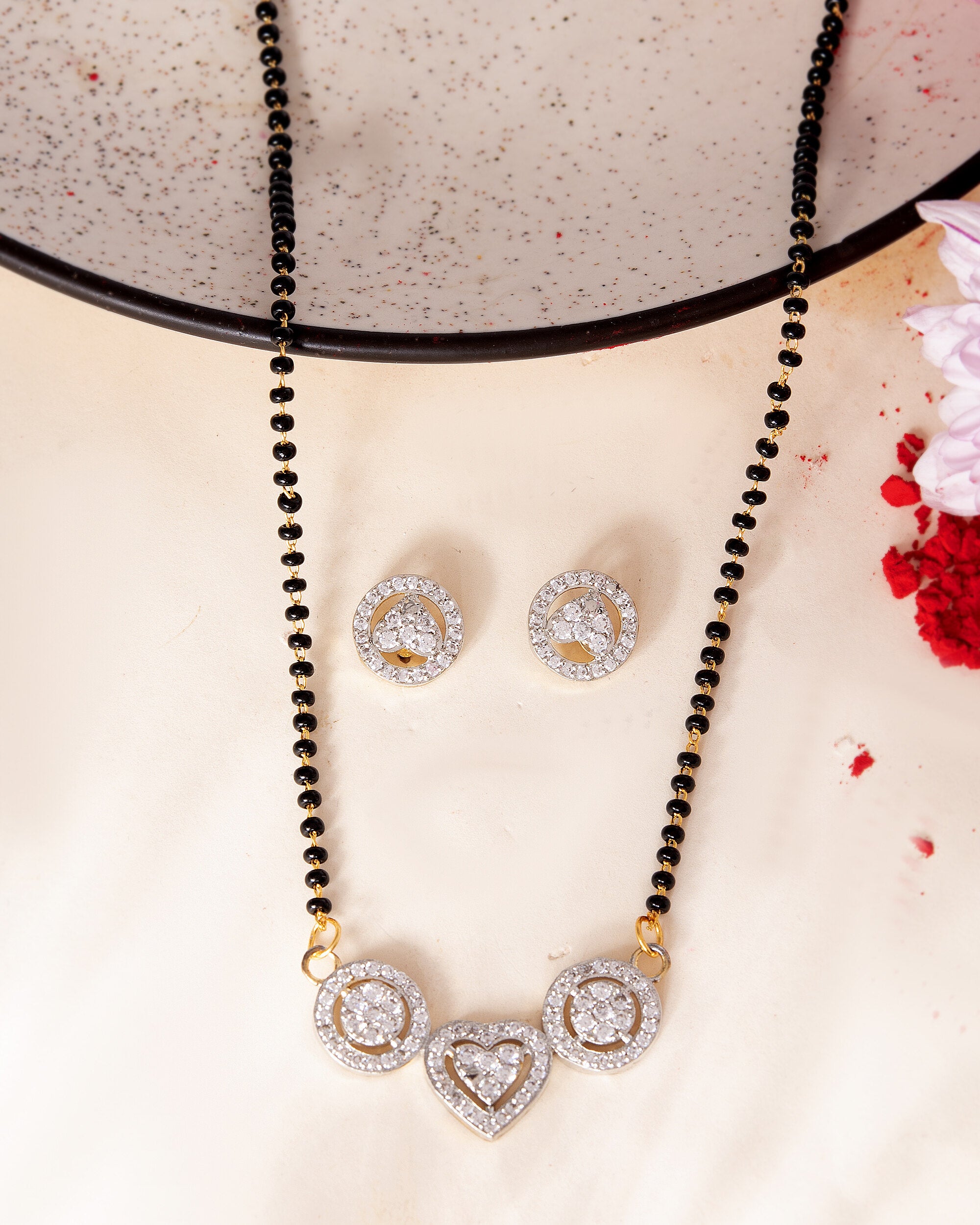 VOJ Gold Toned AD Stone Studded Heart Shape MangalSutra Set - Distacart