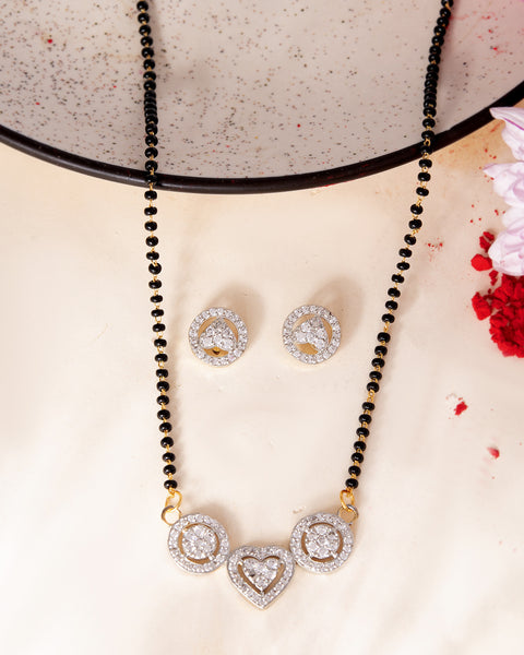 VOJ Gold Toned AD Stone Studded Heart Shape MangalSutra Set