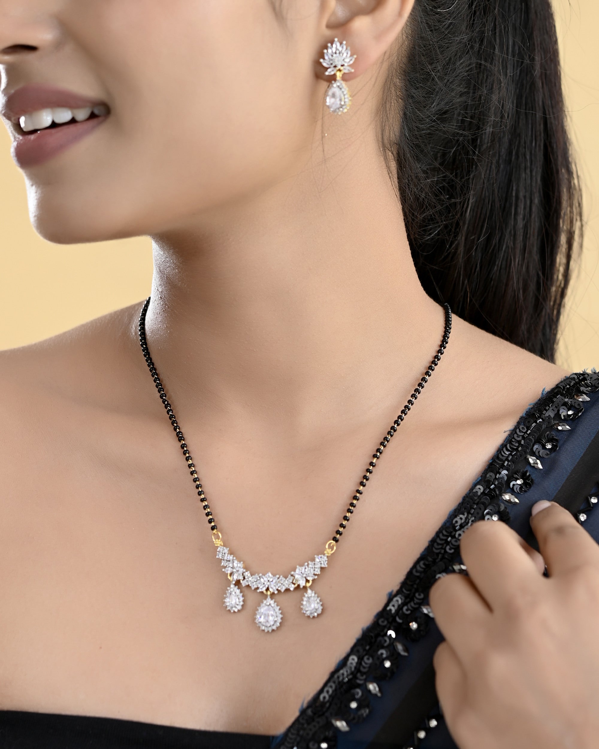 VOJ Gold Toned AD Stone Studded Tear Drop Design MangalSutra Set - Distacart