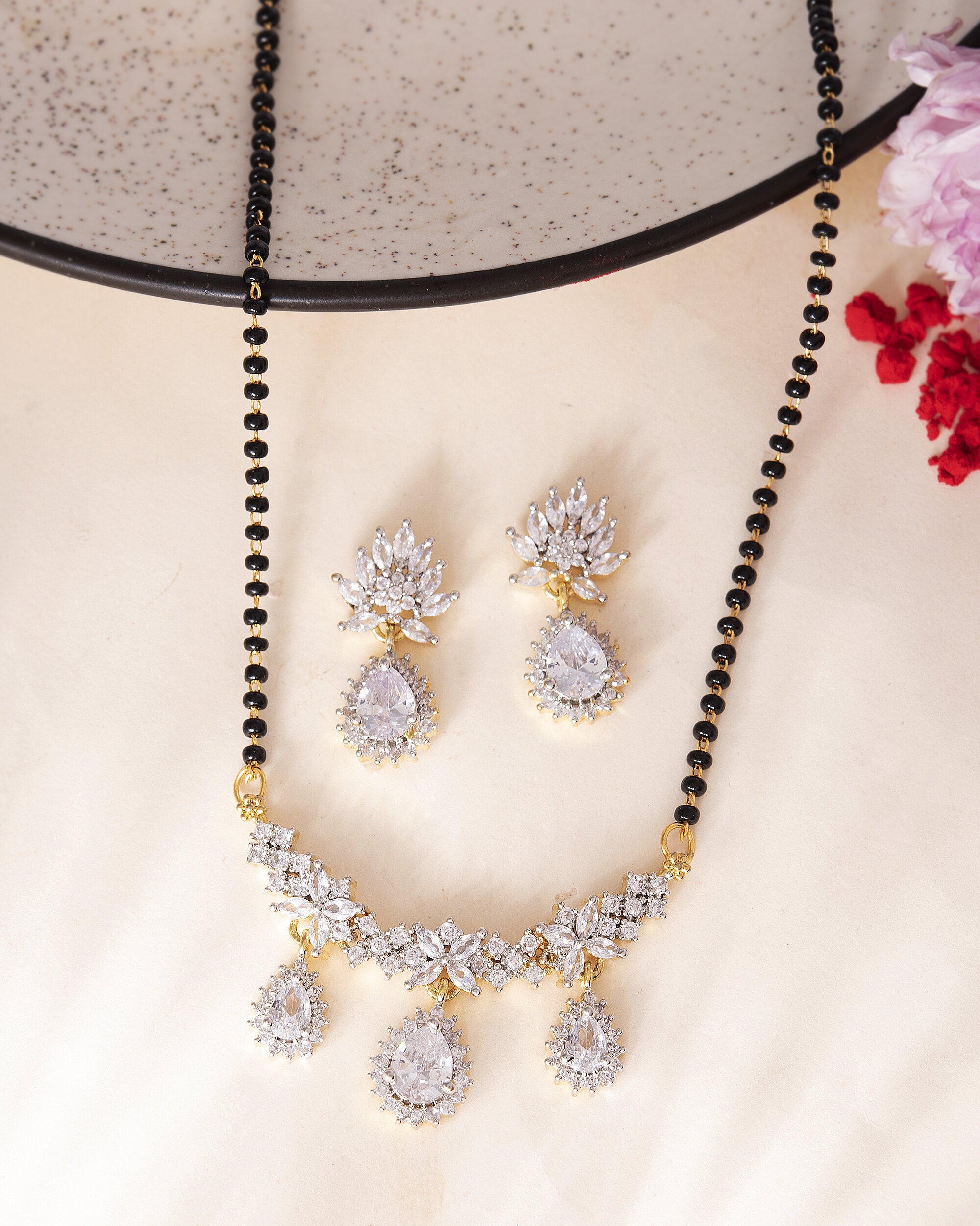 VOJ Gold Toned AD Stone Studded Tear Drop Design MangalSutra Set - Distacart