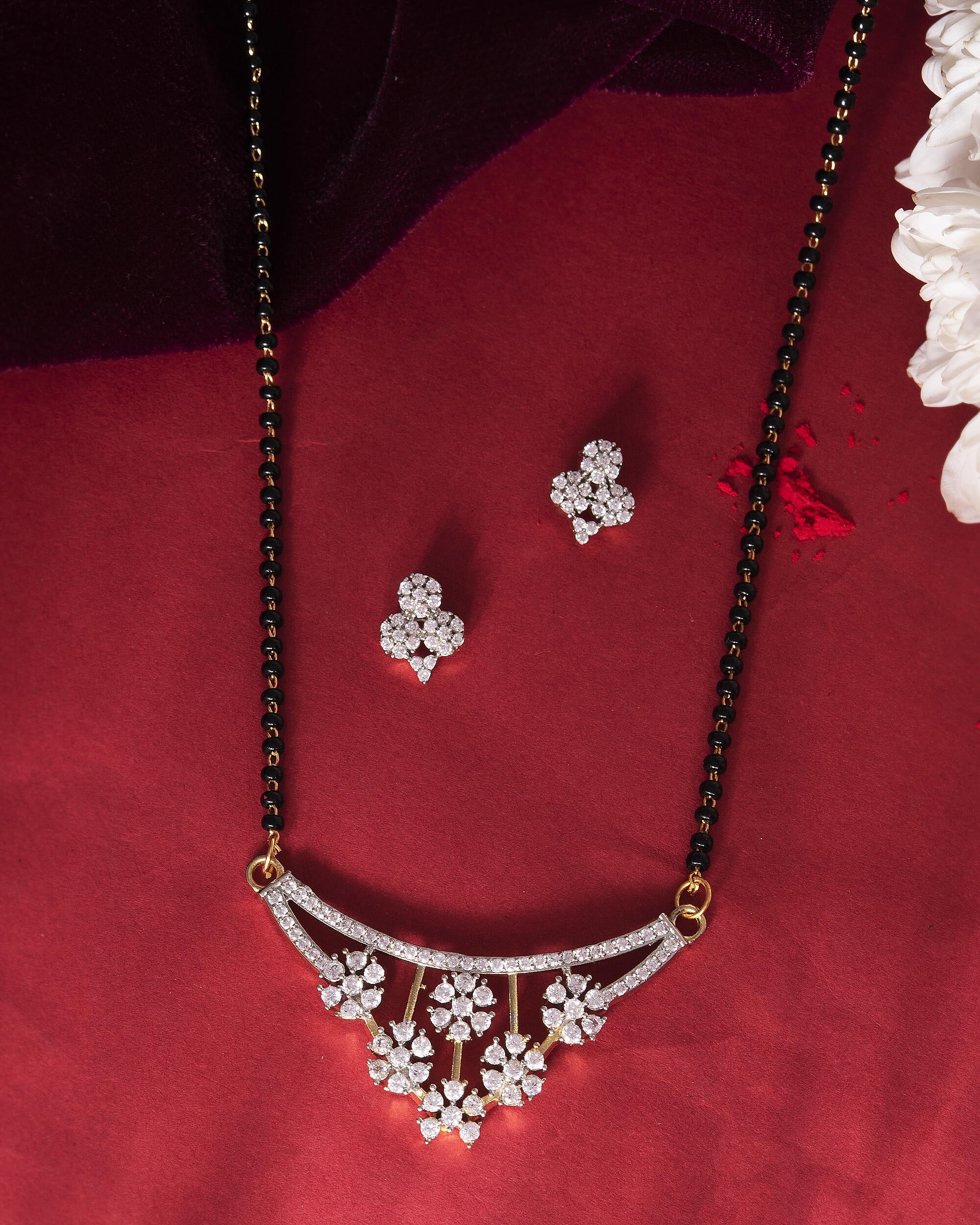 VOJ Gold Toned AD Stone Studded Floral MangalSutra Set - Distacart