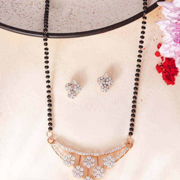 VOJ Rose Gold Toned AD Stone Studded Floral MangalSutra Set - Distacart