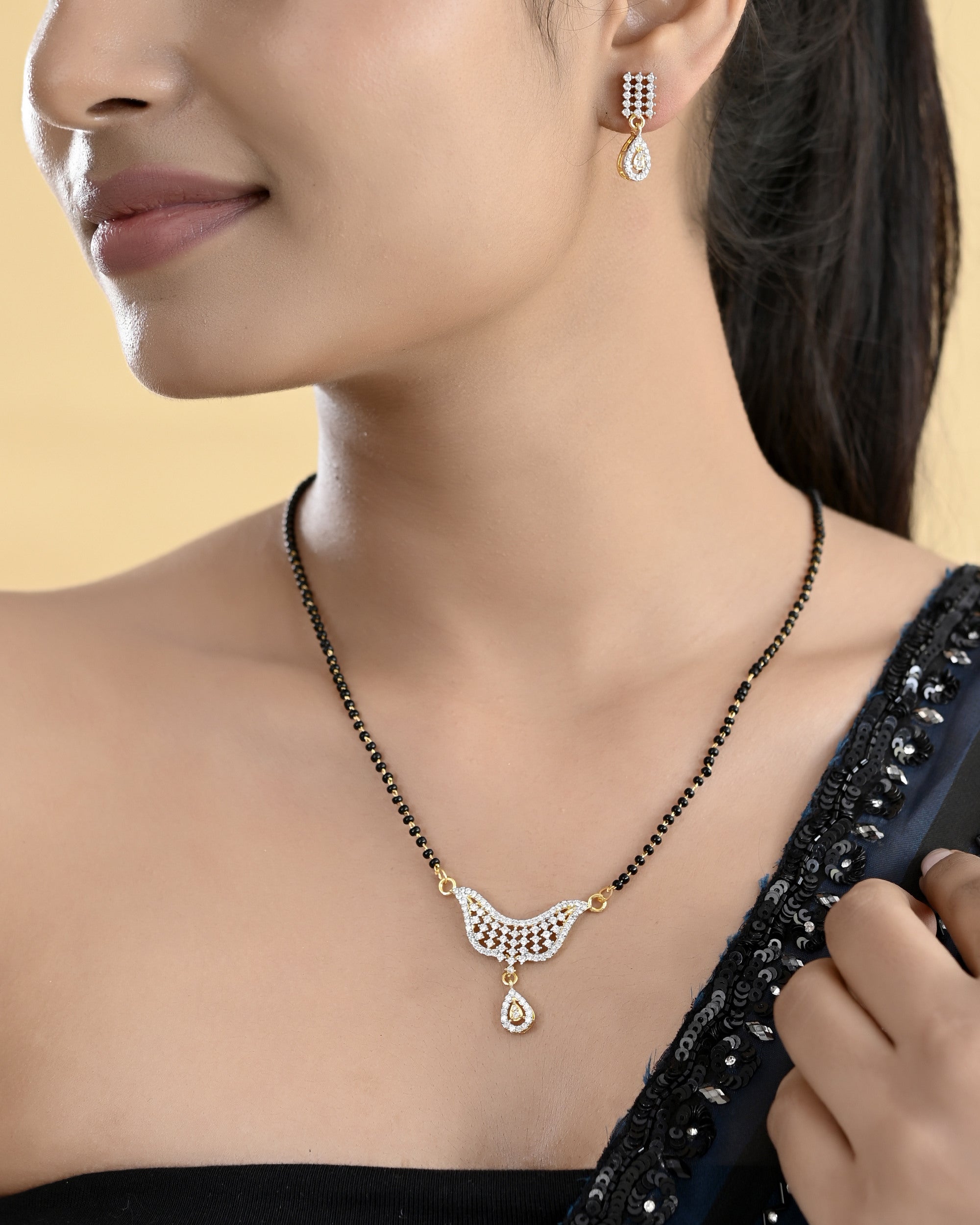 VOJ Gold-Polished Designer AD Mangalsutra Set - Distacart