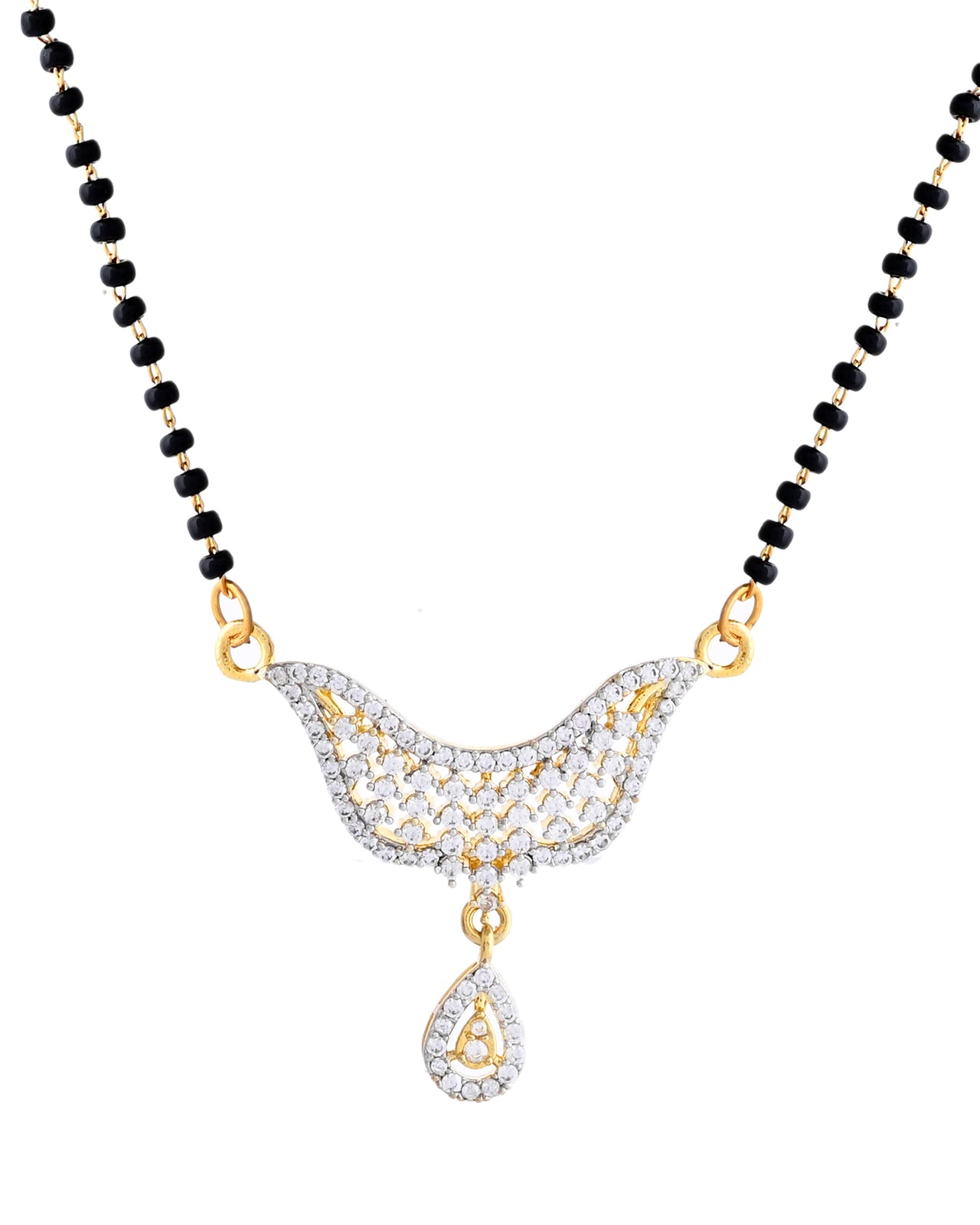 VOJ Gold-Polished Designer AD Mangalsutra Set