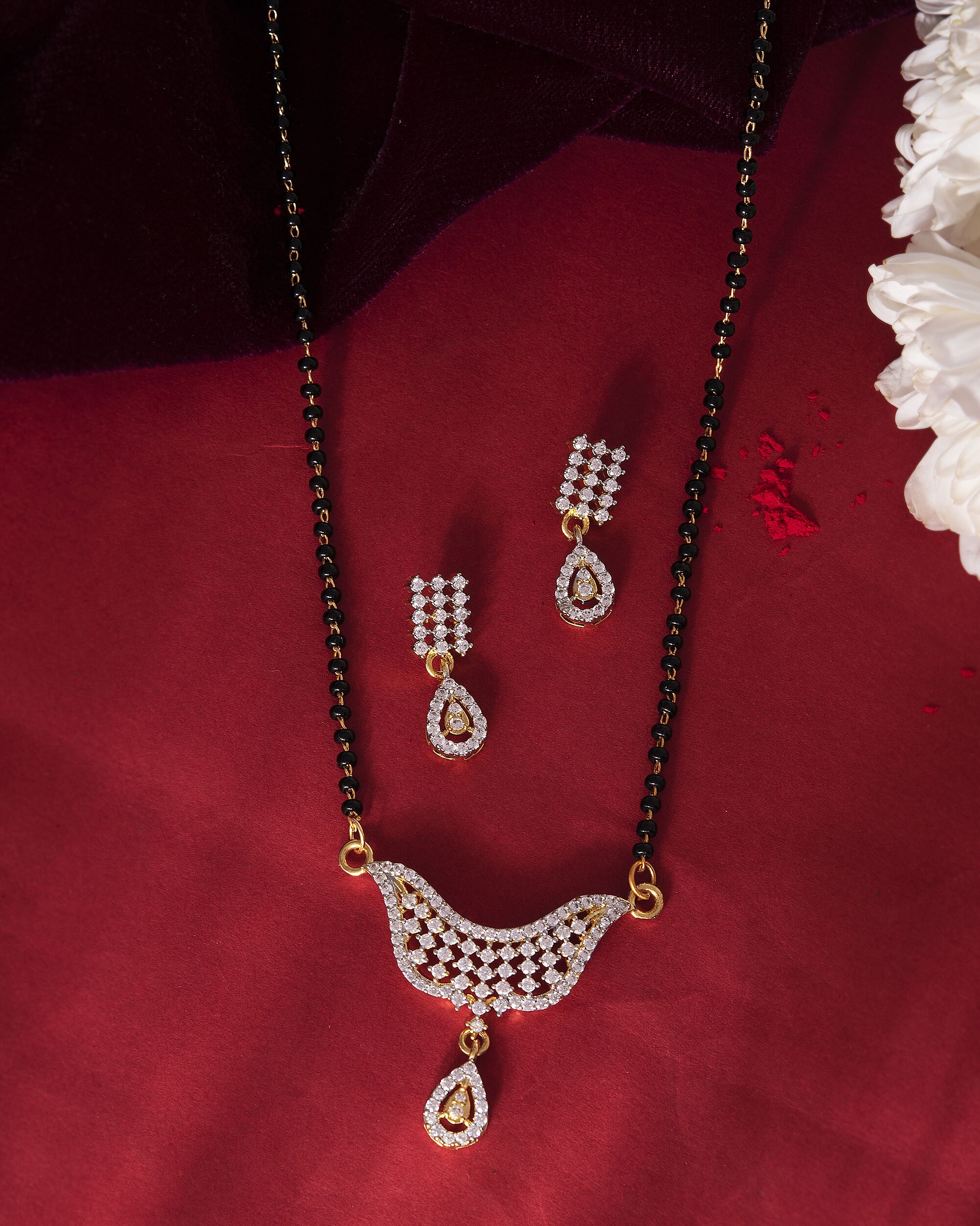 VOJ Gold-Polished Designer AD Mangalsutra Set - Distacart