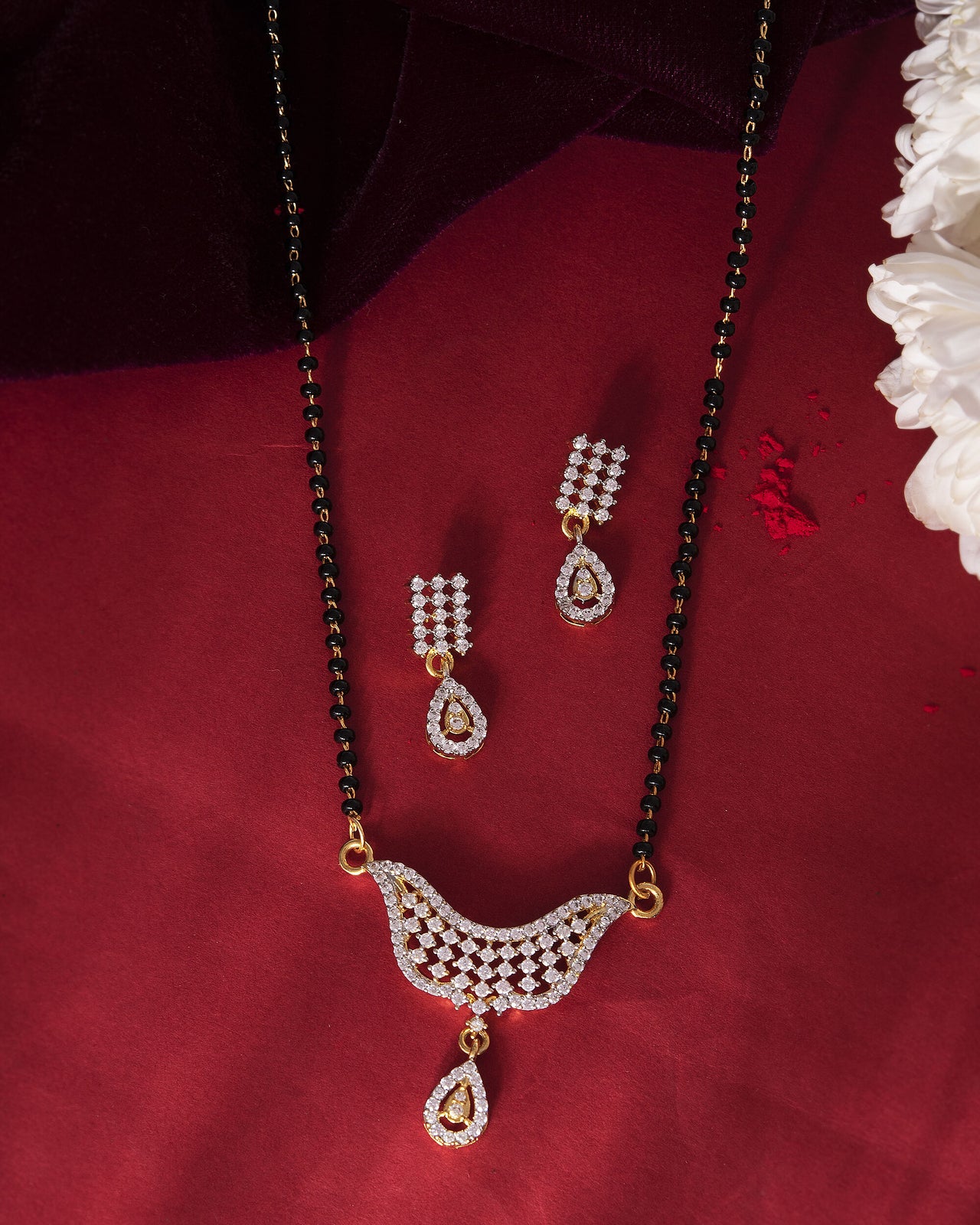 VOJ Gold-Polished Designer AD Mangalsutra Set