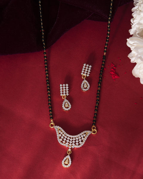 VOJ Gold-Polished Designer AD Mangalsutra Set