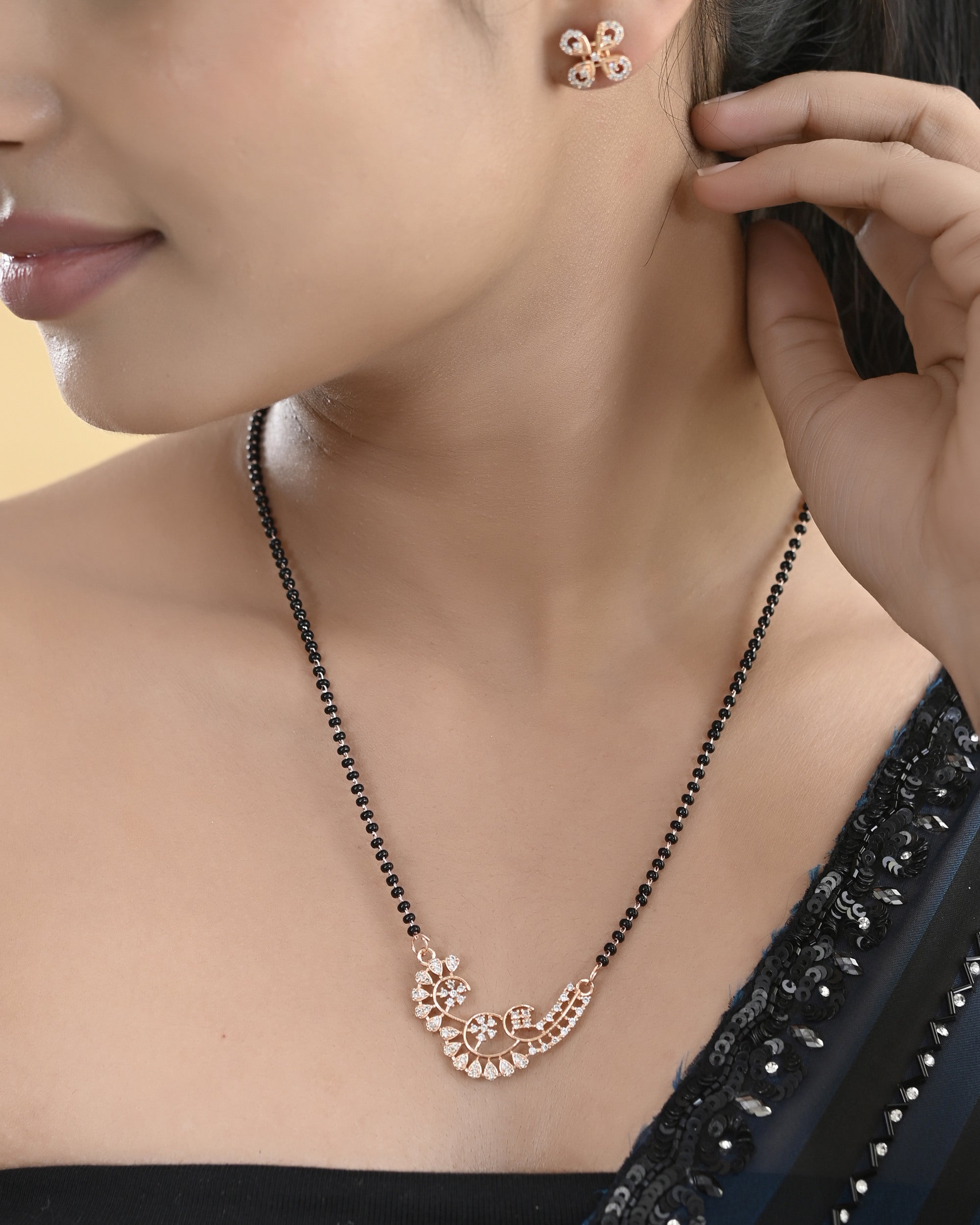 VOJ Rose Gold-Polished Stylish AD Mangalsutra Set - Distacart