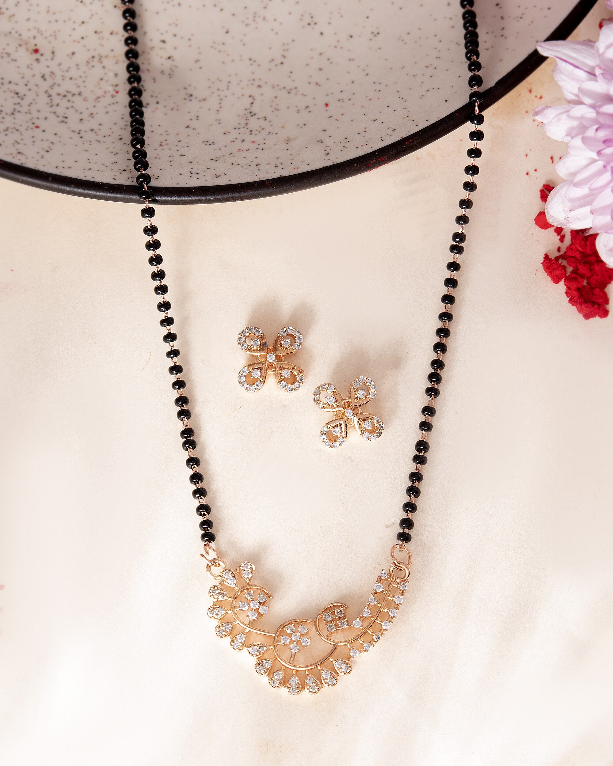 VOJ Rose Gold-Polished Stylish AD Mangalsutra Set - Distacart