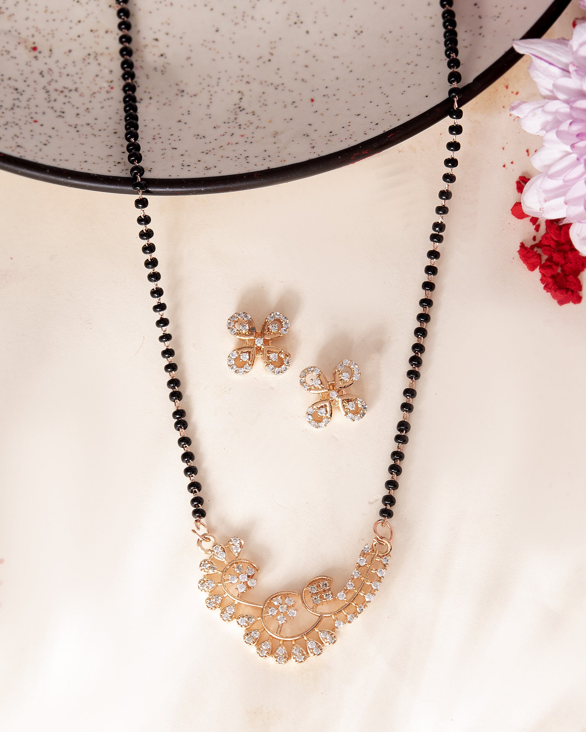 VOJ Rose Gold-Polished Stylish AD Mangalsutra Set - Distacart