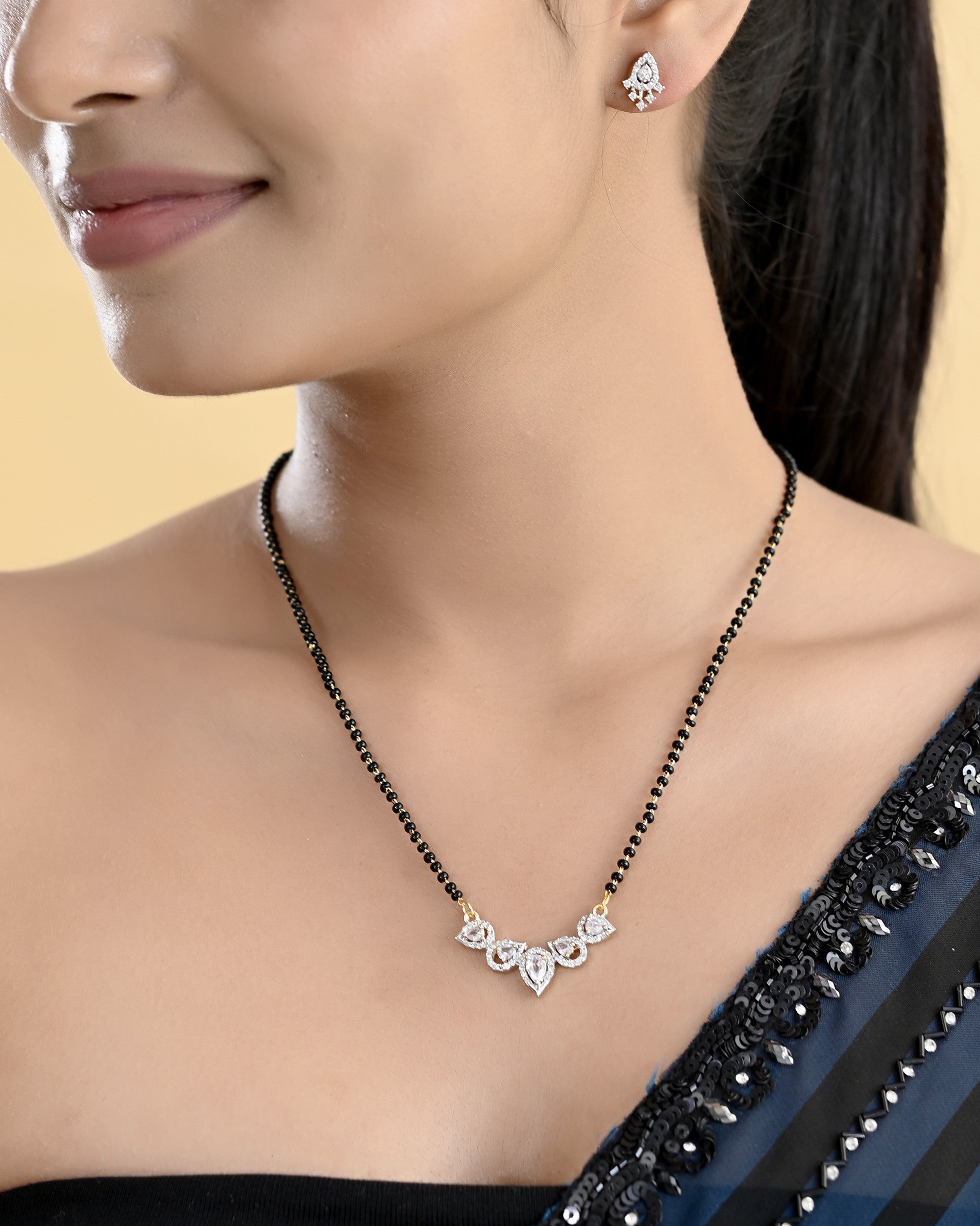 VOJ Gold-Polished Tear Drop Shape AD Mangalsutra Set - Distacart