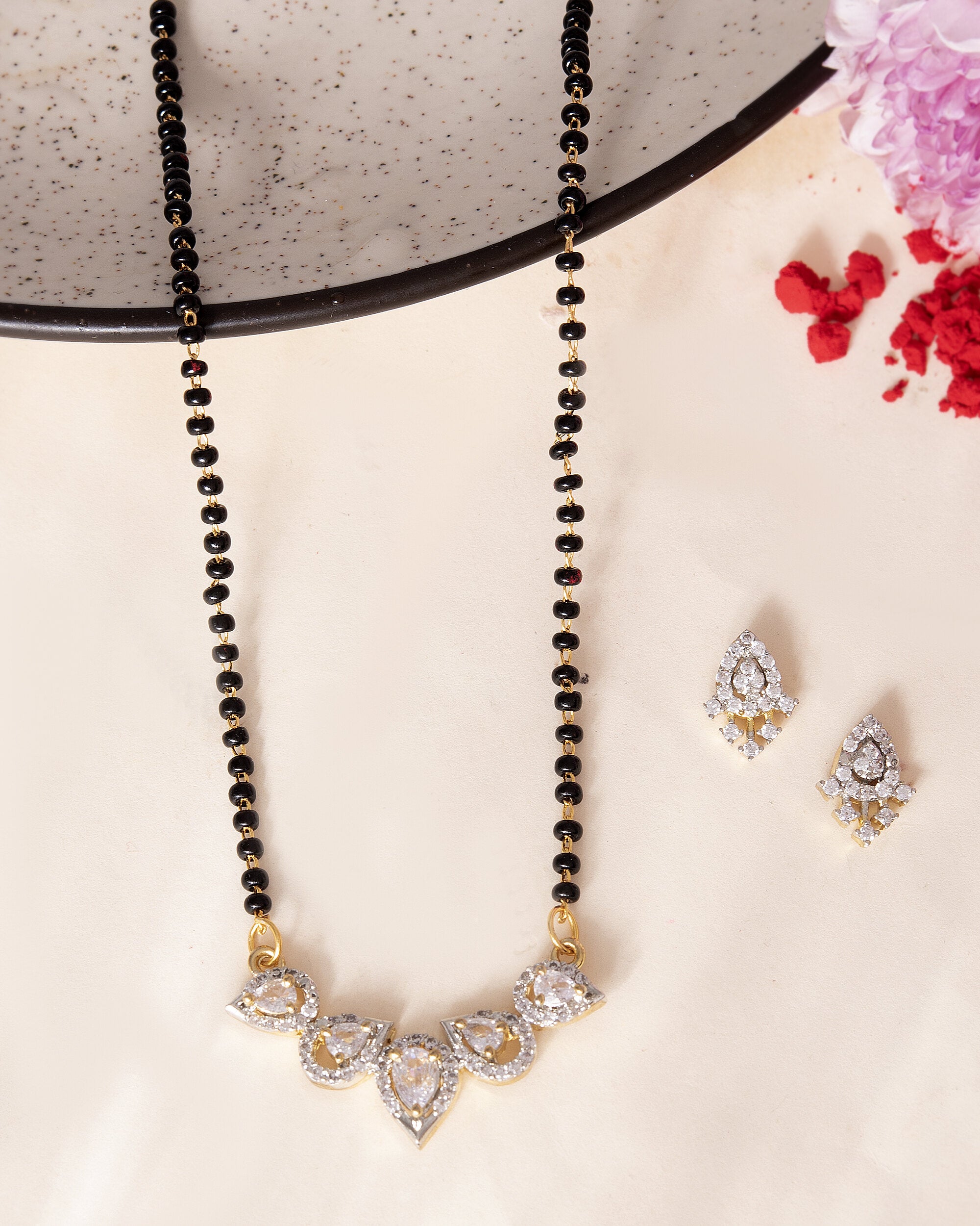 VOJ Gold-Polished Tear Drop Shape AD Mangalsutra Set - Distacart