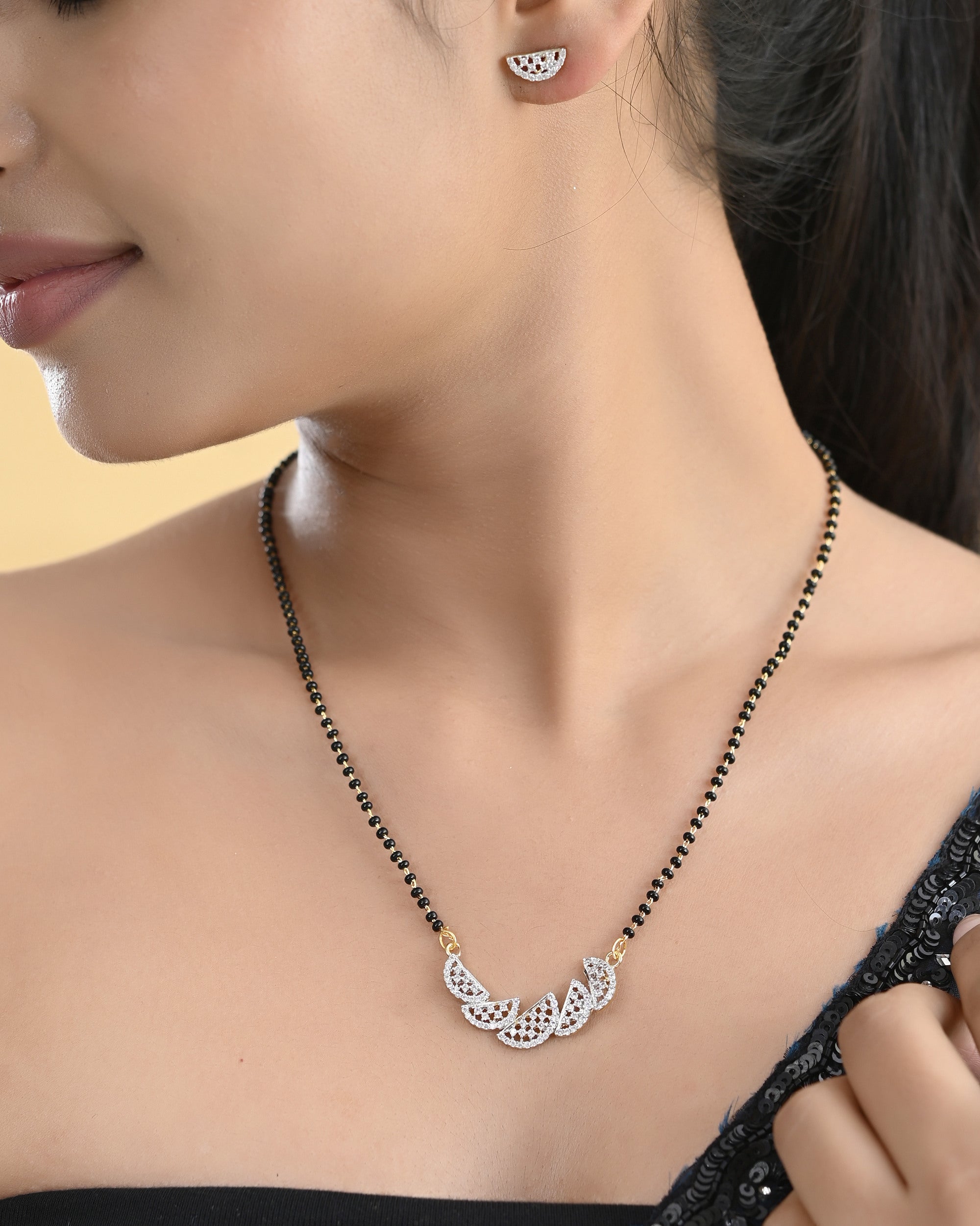 VOJ Gold-Polished Semi Circle Shape AD Mangalsutra Set - Distacart