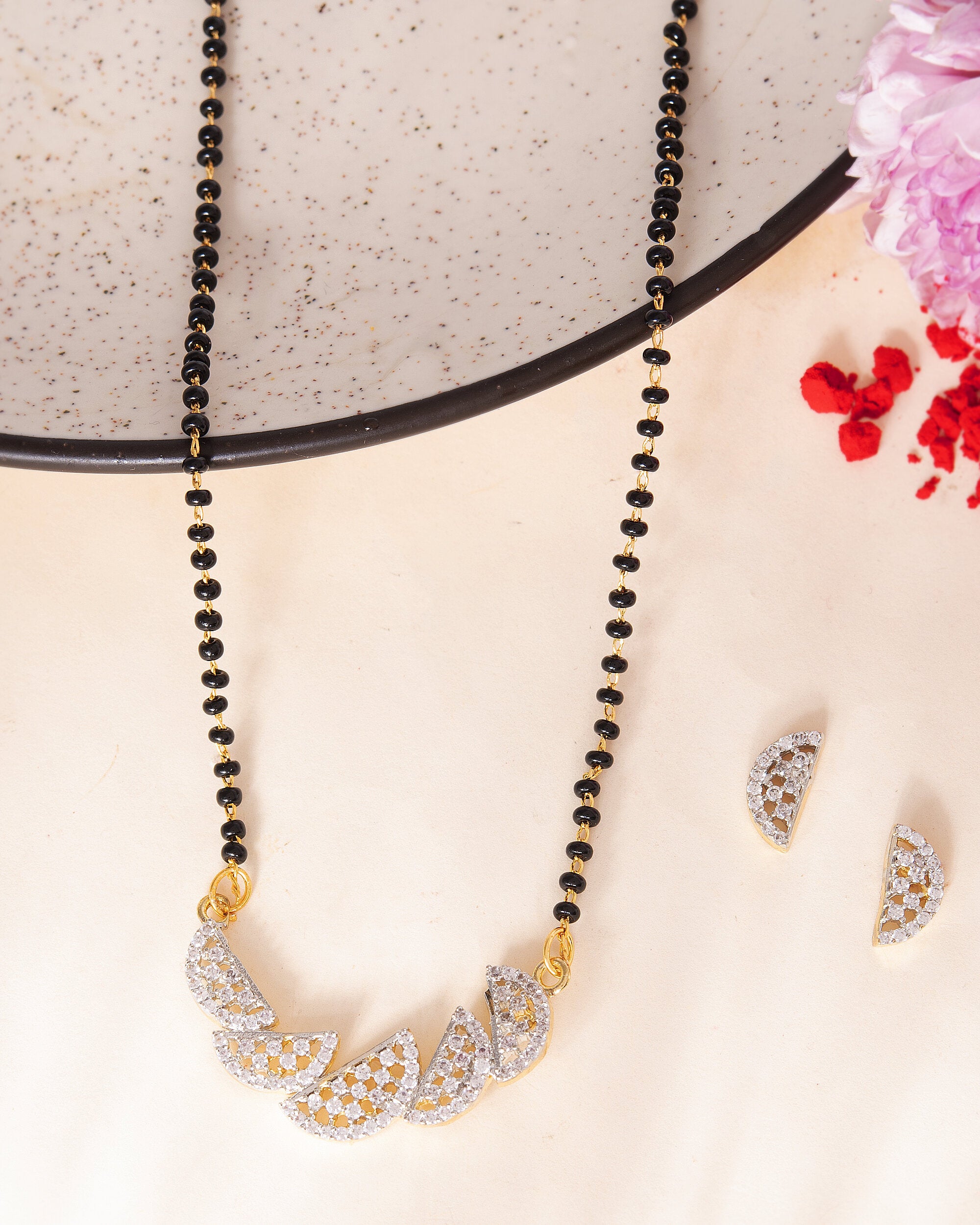 VOJ Gold-Polished Semi Circle Shape AD Mangalsutra Set - Distacart