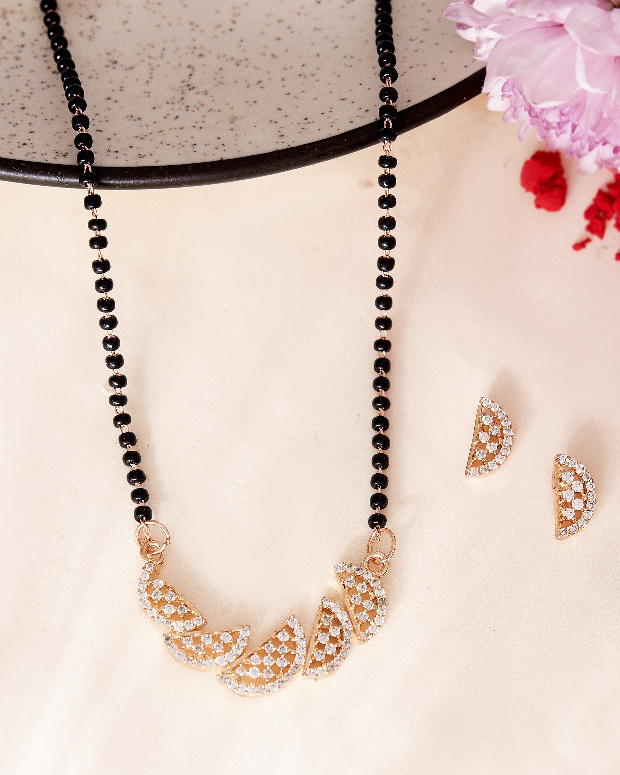 VOJ Rose Gold-Polished Semi Circle Shape AD Mangalsutra Set - Distacart