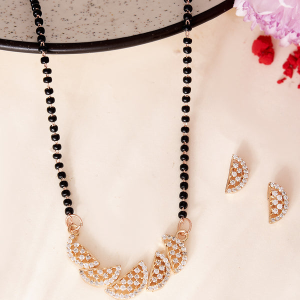 VOJ Rose Gold-Polished Semi Circle Shape AD Mangalsutra Set - Distacart