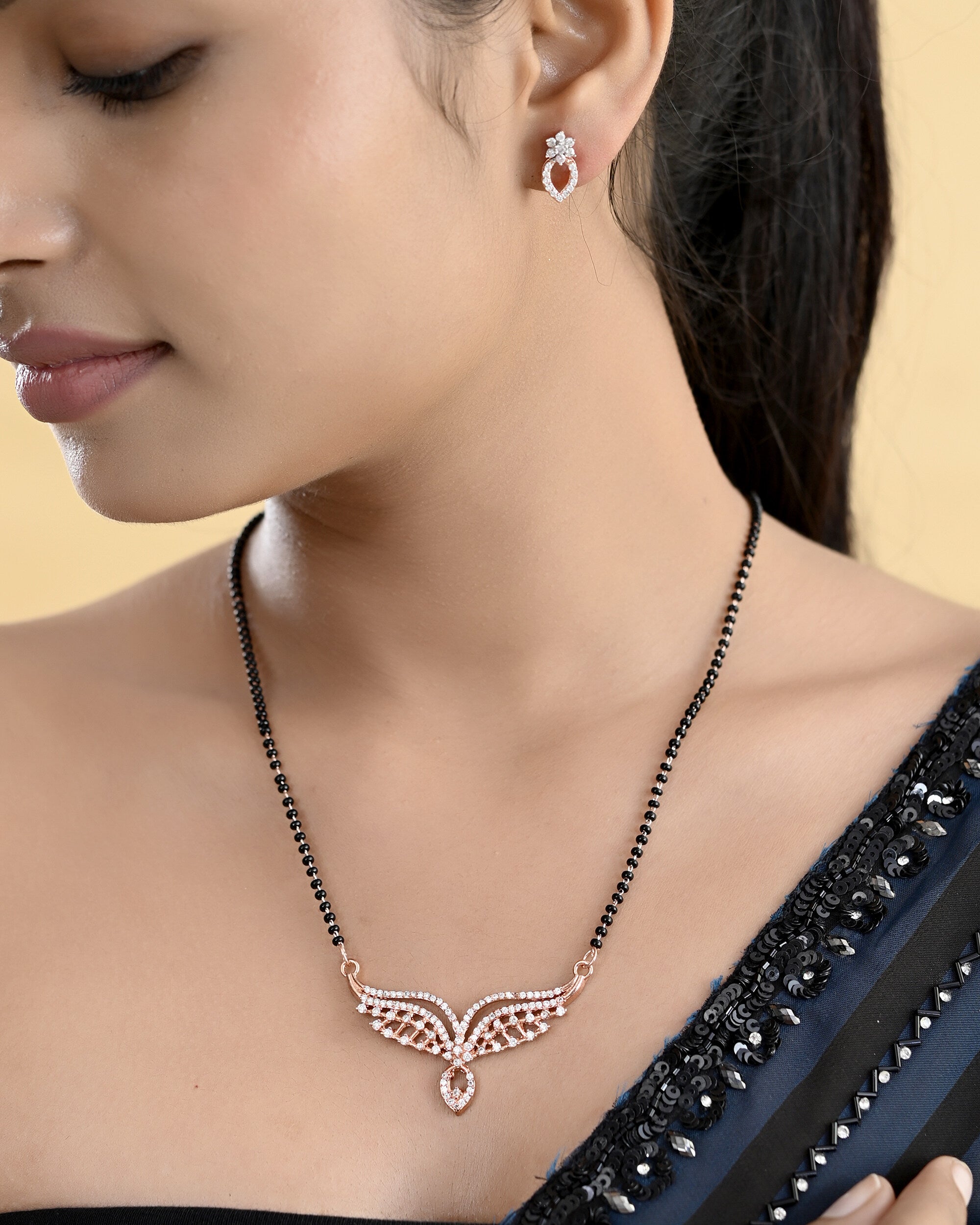 VOJ Rose Gold-Polished Elegent AD Mangalsutra Set - Distacart