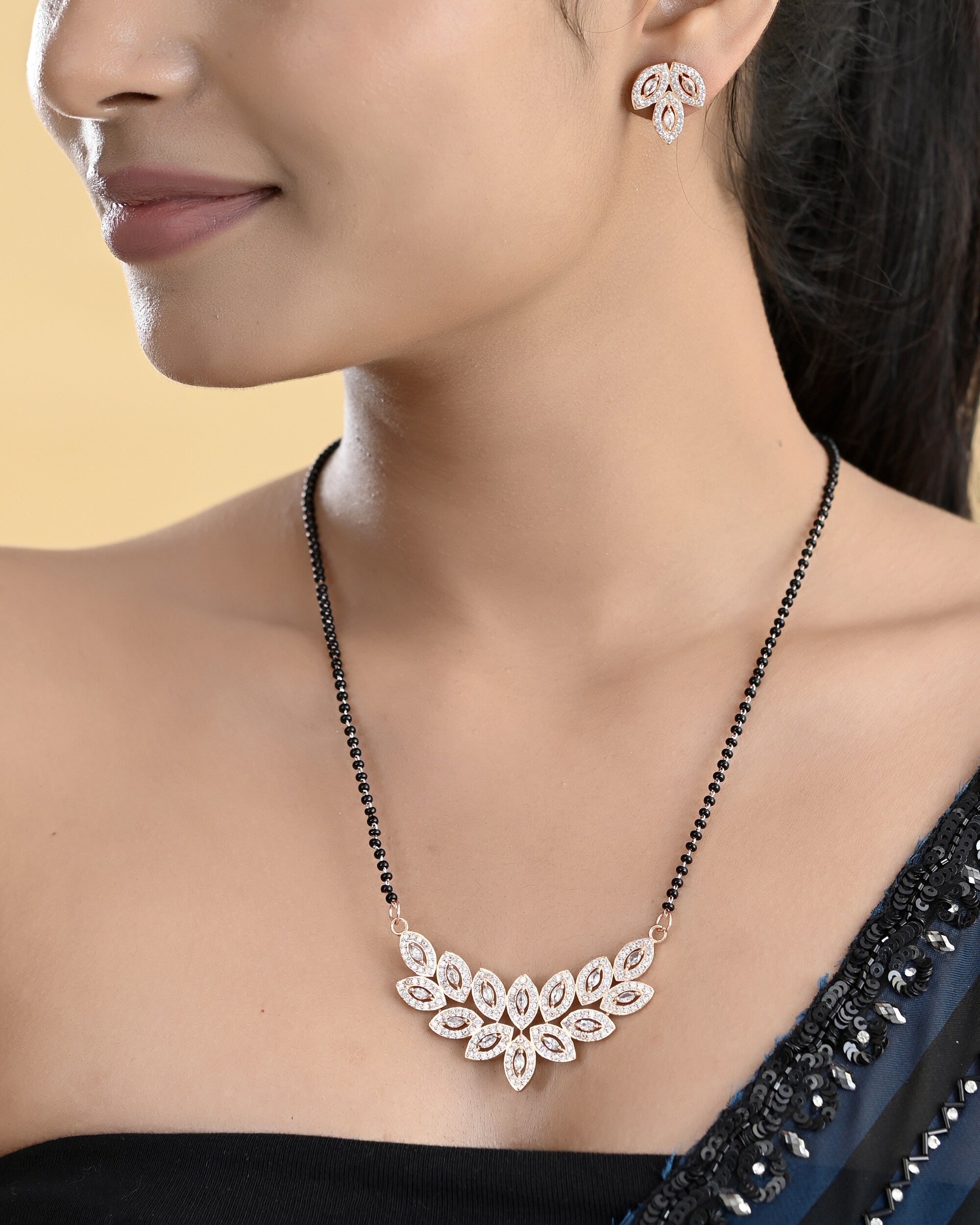 VOJ Gold-Polished Stylish Tear Drop AD Mangalsutra Set - Distacart