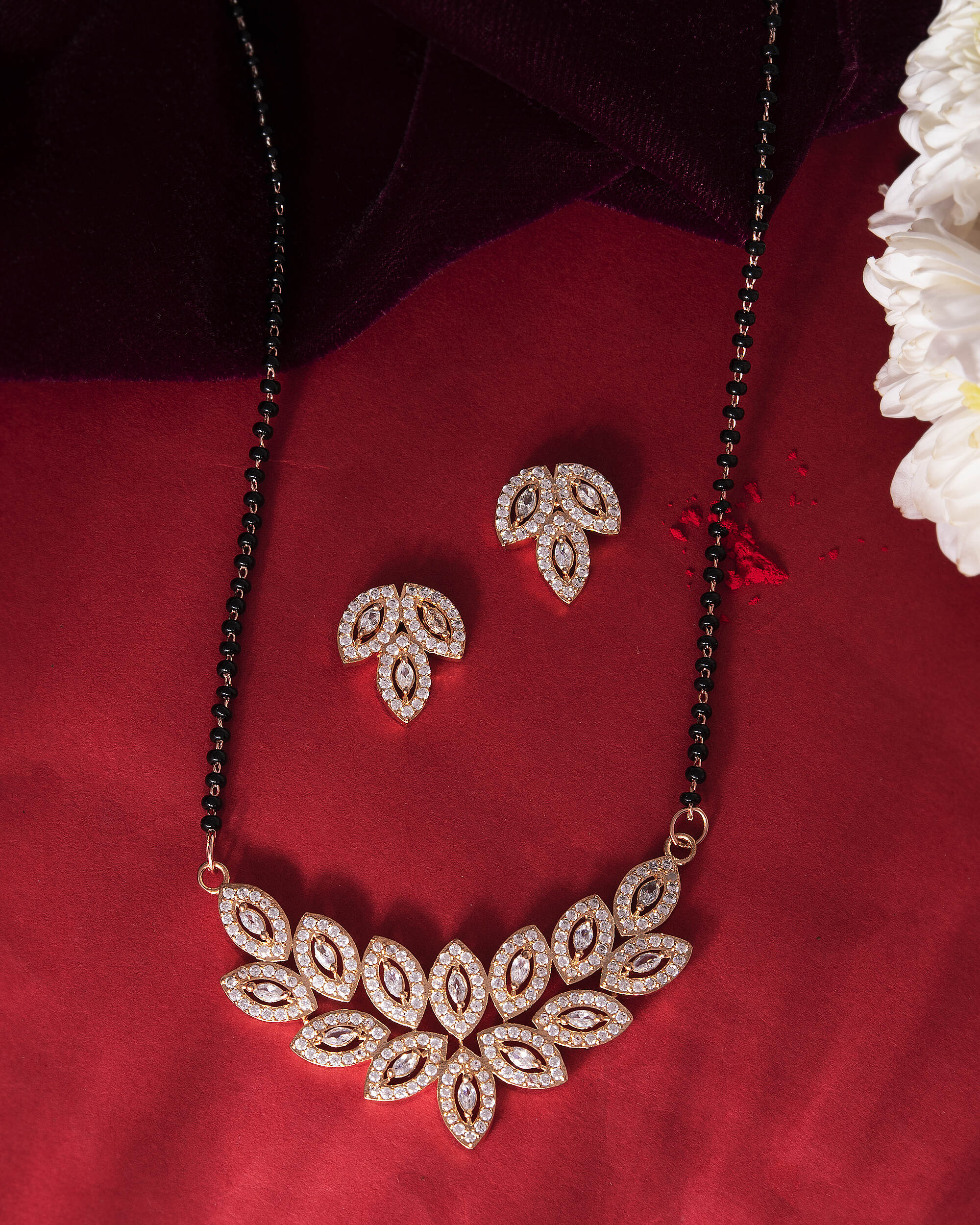 VOJ Gold-Polished Stylish Tear Drop AD Mangalsutra Set - Distacart