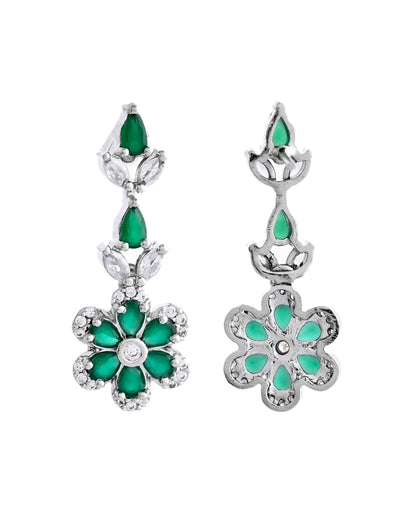VOJ Silver Plated Green Stone Floral AD Jewellery Set - Distacart