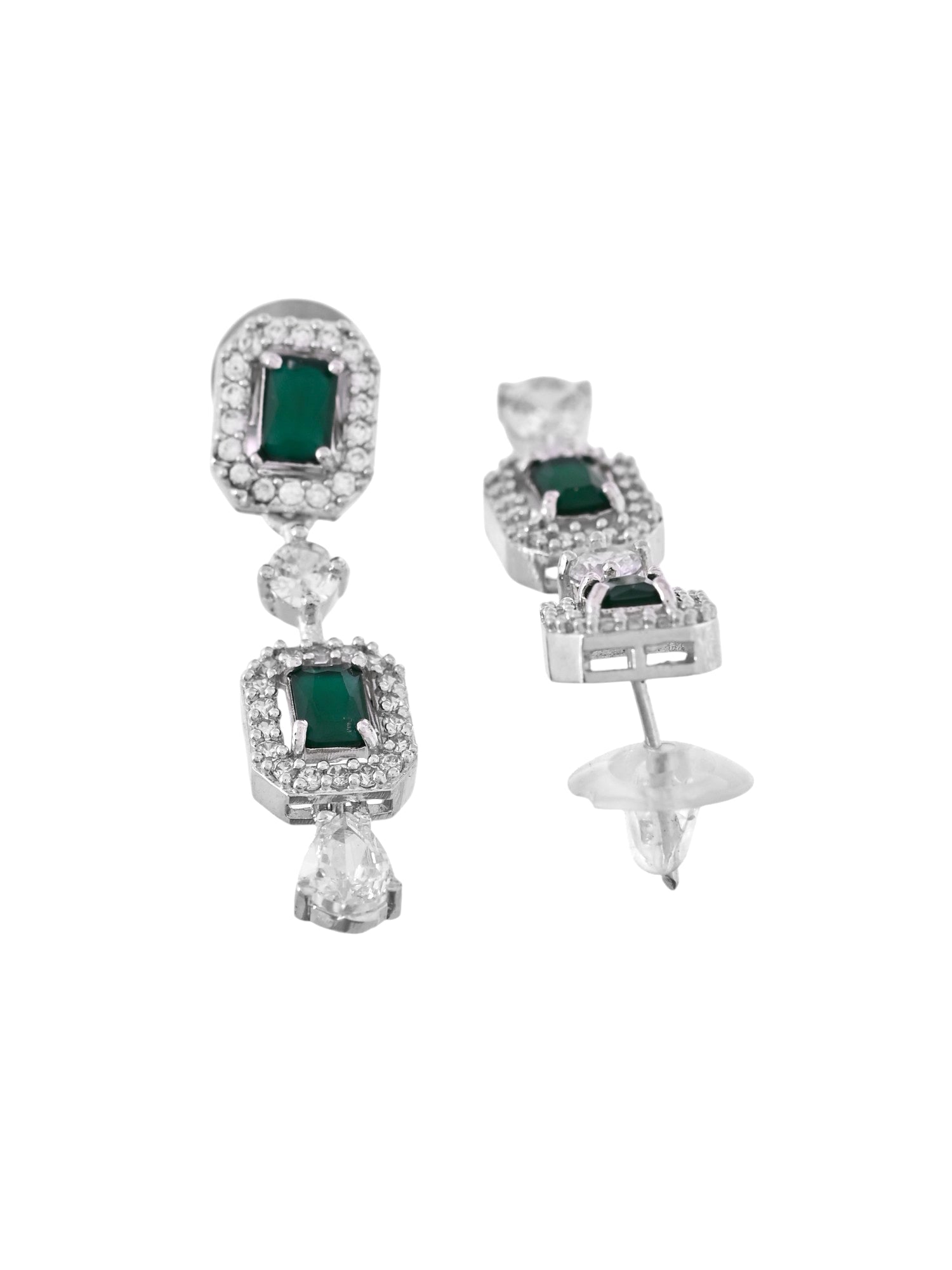 VOJ Silver Plated Green Stone Geometrical Shaped AD Jewellery Set - Distacart
